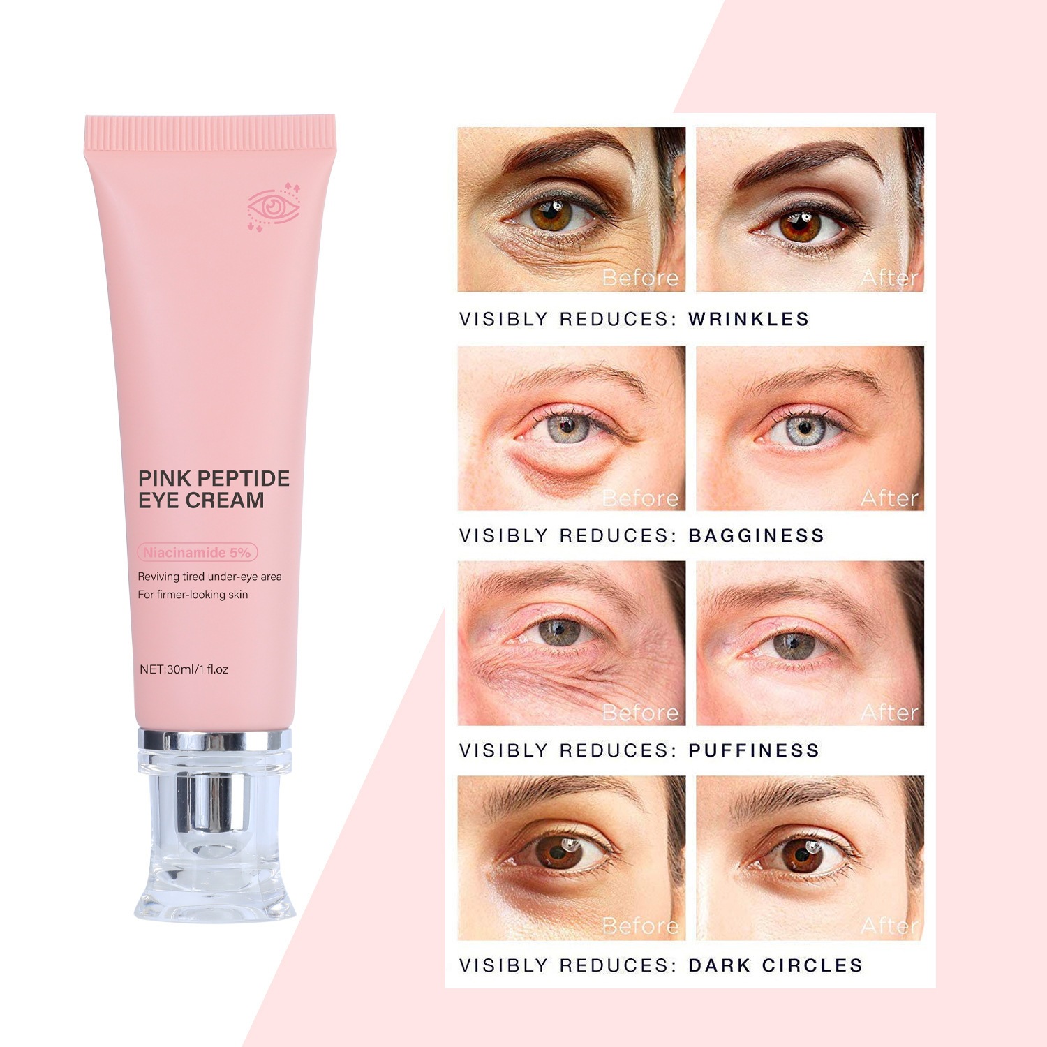 Pink Peptide Eye Cream 30ml Hydrating Moisturising Nourishing Eye Care for Daily Use Natural 30ml
