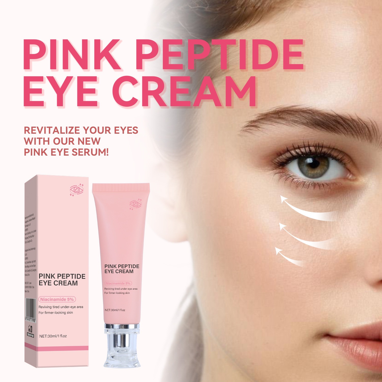Pink Peptide Eye Cream 30ml Hydrating Moisturising Nourishing Eye Care for Daily Use Natural 30ml