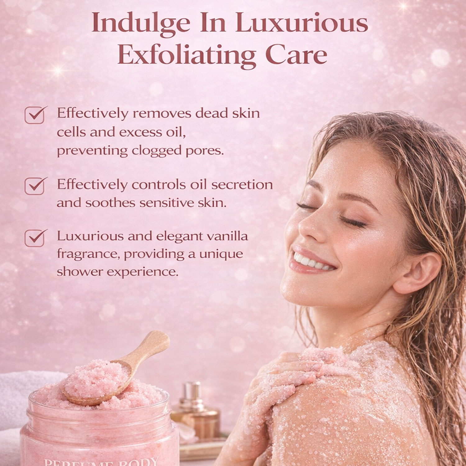 Sea Salt Scented Body Scrub Pink Coral Rose Fragrance For Exfoliating Smoothing Moisturizing Daily Shower Skin Care