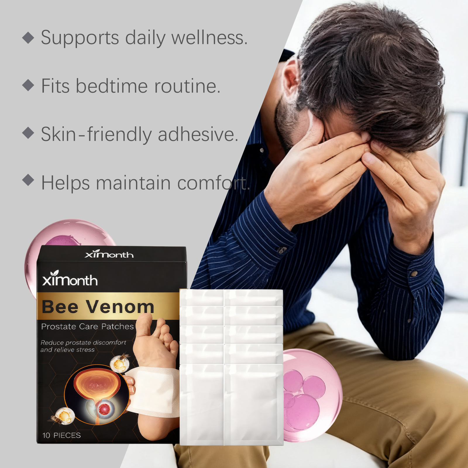 Bee Venom Men Nourishing Care Patch Gentle Daily Moisturizing For Body Skin Comfort And Softness
