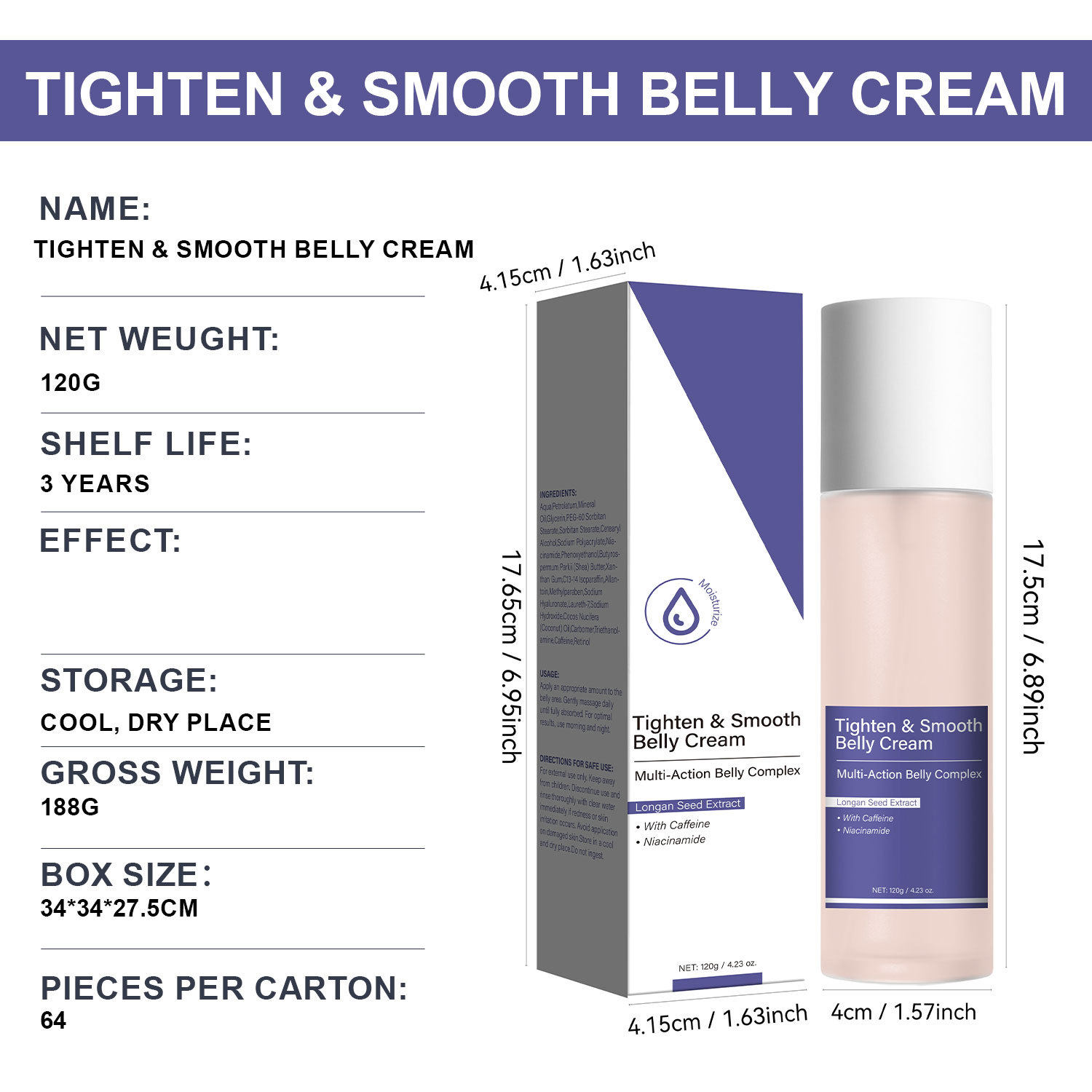 Tighten Smooth Belly Cream For Firming Moisturizing And Contouring Daily Body Care Treatment 120g
