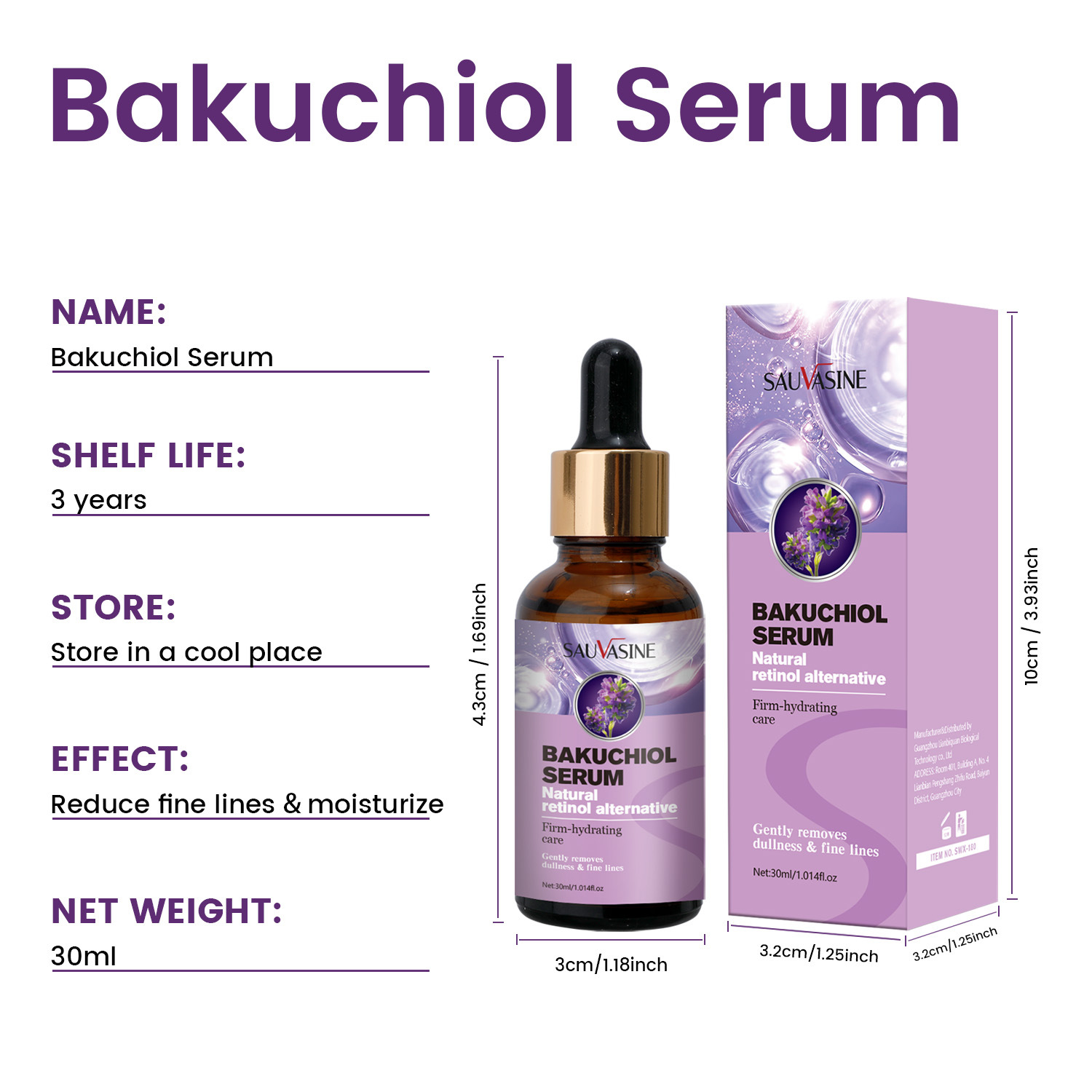 Bakuchiol Serum For Anti Aging Wrinkle Reduction Skin Smoothing Firming Daily Face Care Treatment 30ml