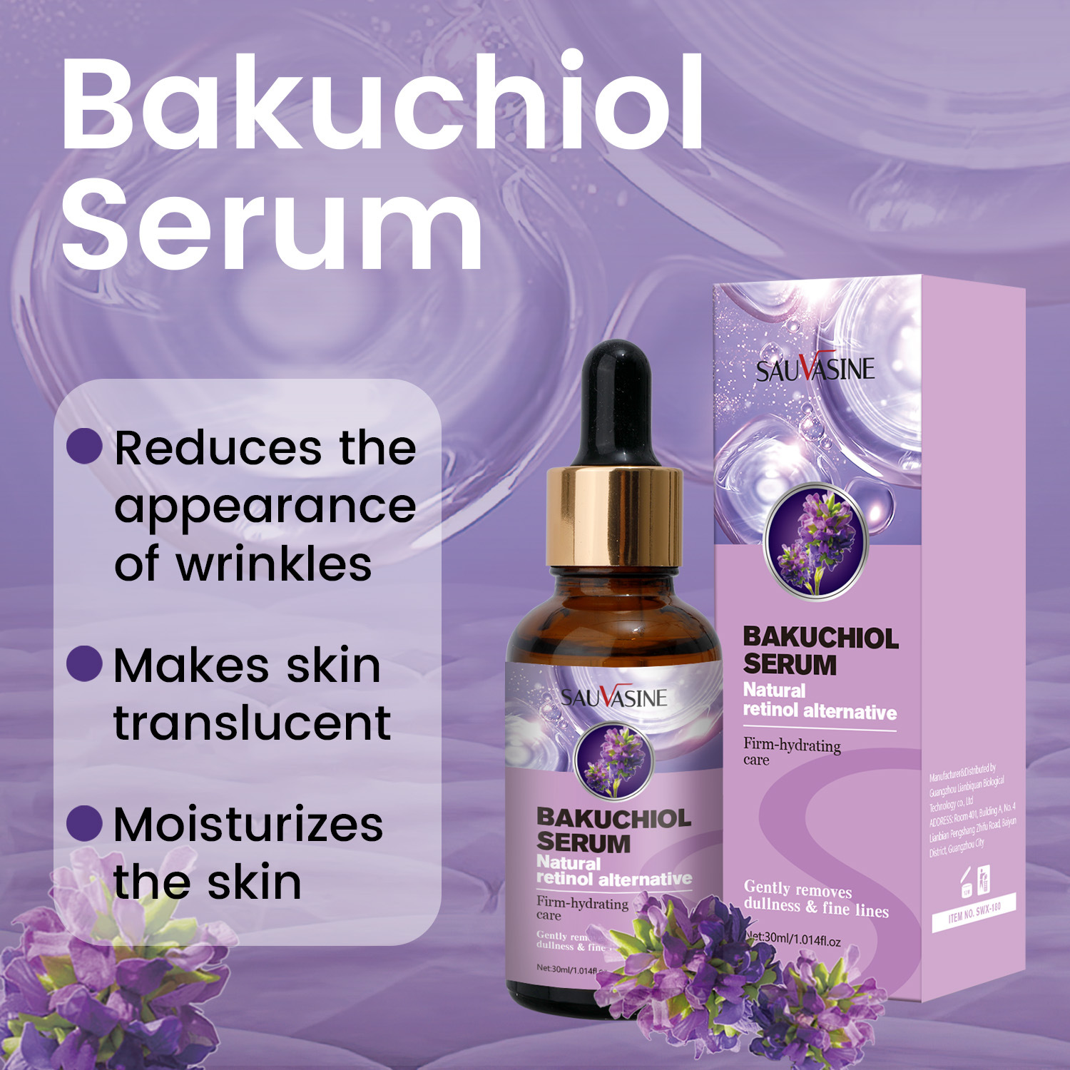 Bakuchiol Serum For Anti Aging Wrinkle Reduction Skin Smoothing Firming Daily Face Care Treatment 30ml