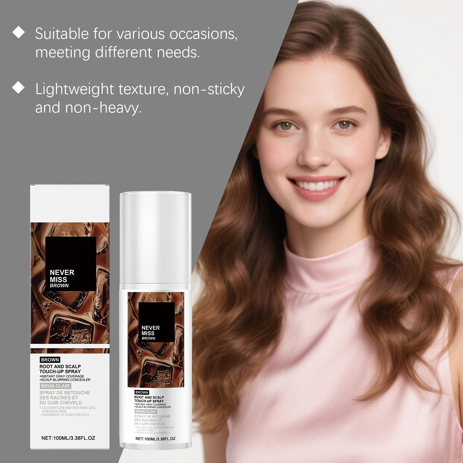 (Black) Mild Natural Disposable Portable Daily Brown Hair Color Touch Up Spray For Hair Coloring Repair
