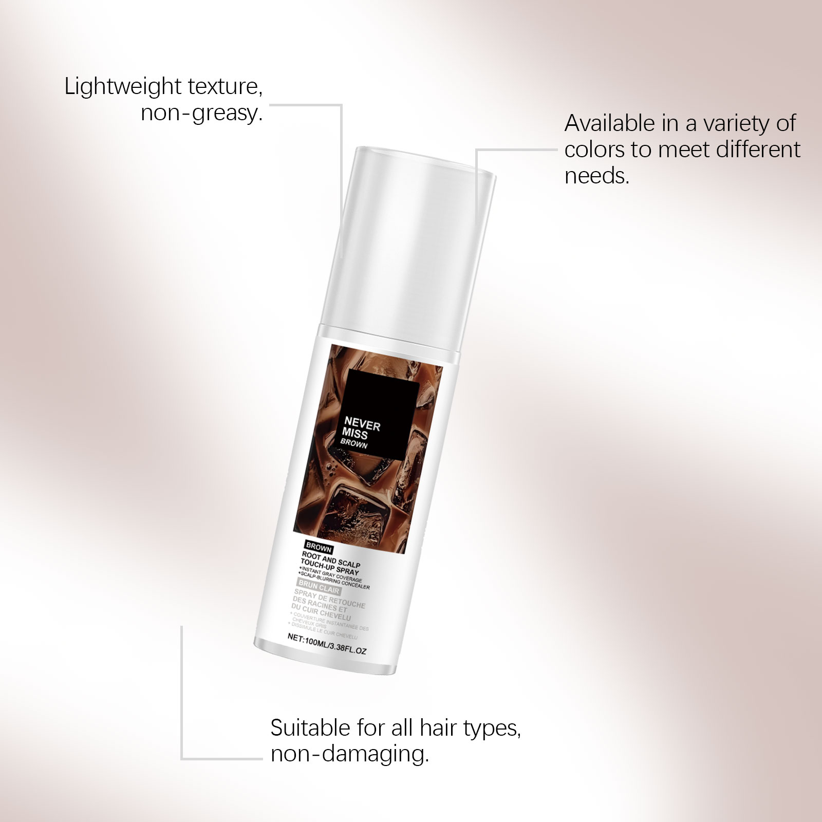 (Black) Mild Natural Disposable Portable Daily Brown Hair Color Touch Up Spray For Hair Coloring Repair