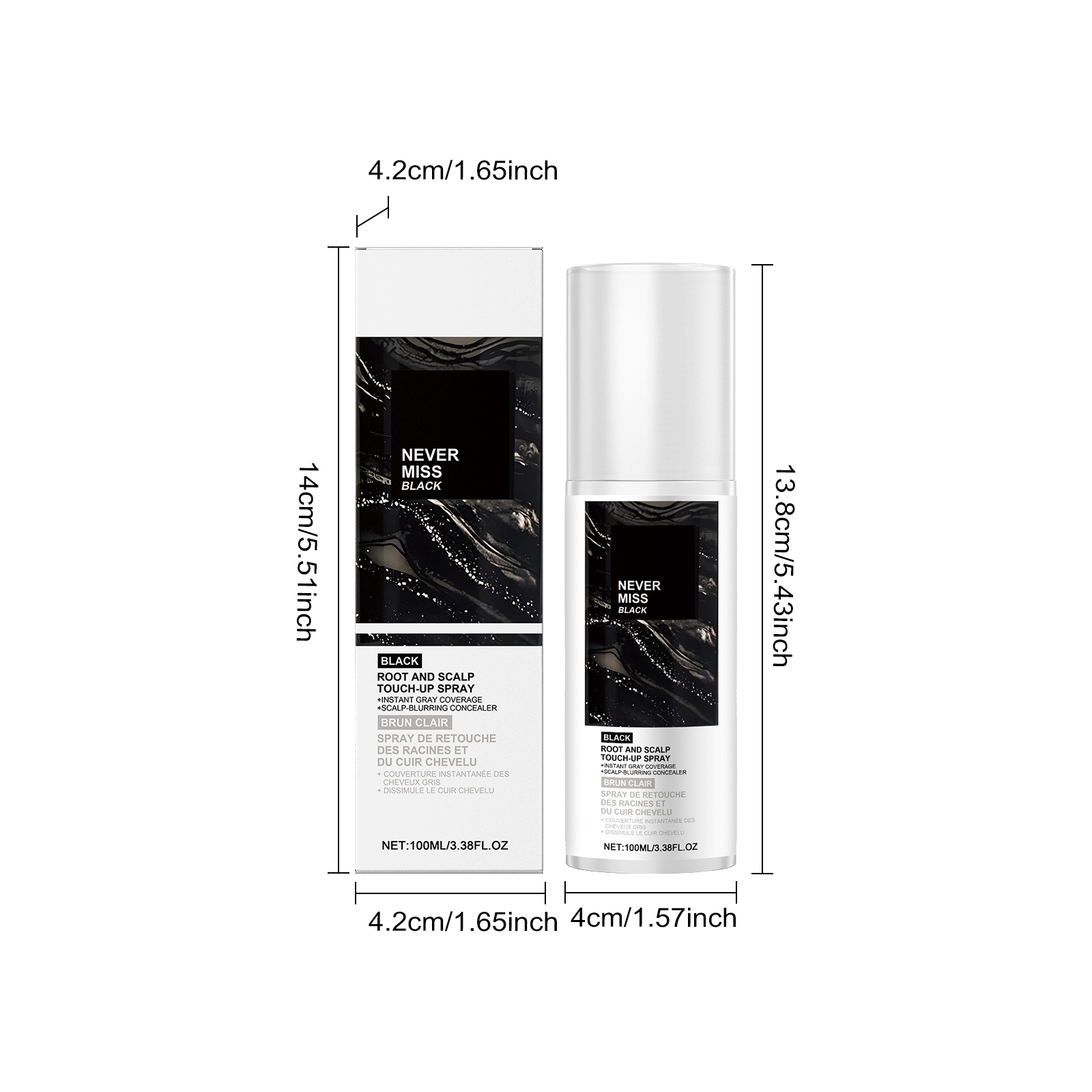 (Black) Mild Natural Disposable Portable Daily Brown Hair Color Touch Up Spray For Hair Coloring Repair