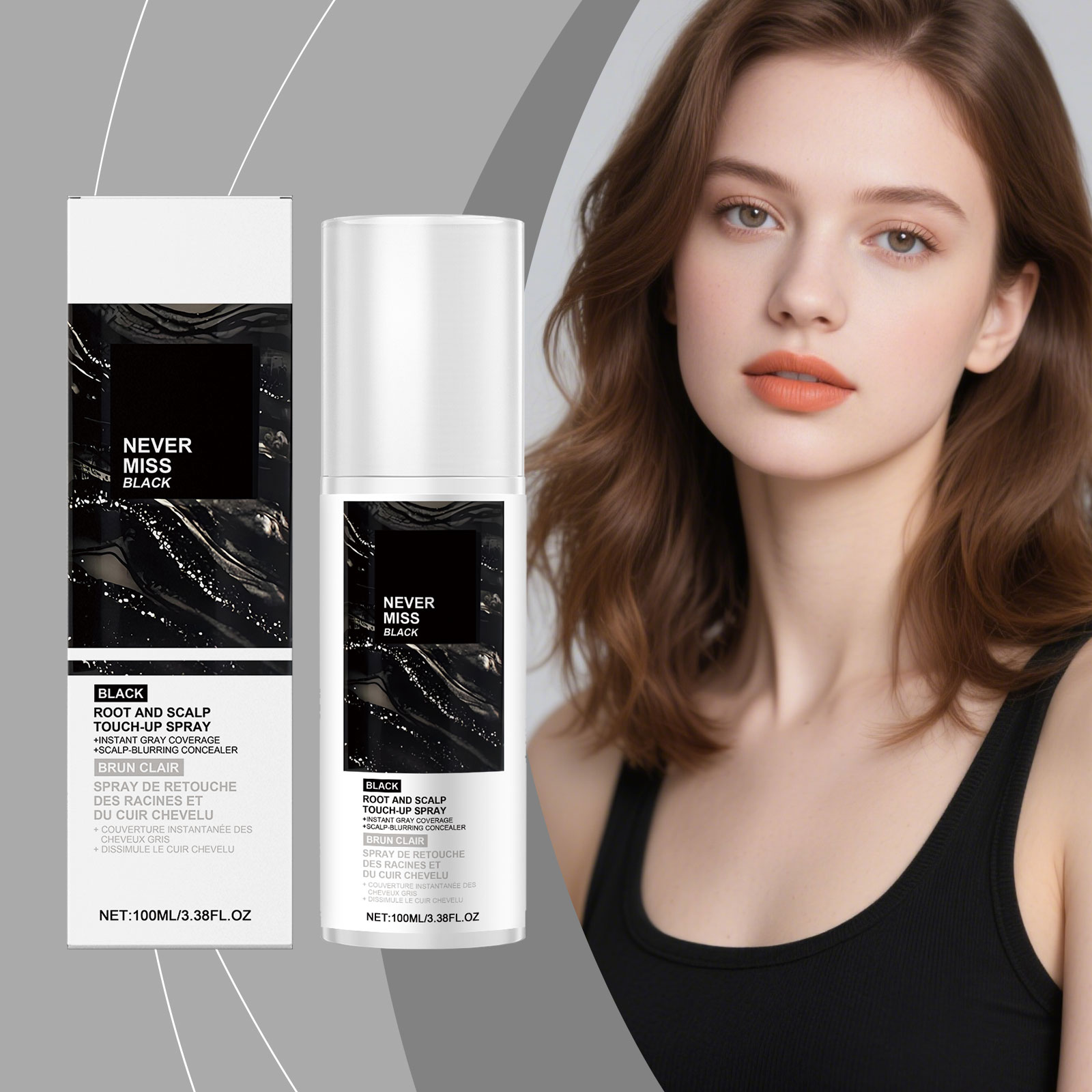 (Black) Mild Natural Disposable Portable Daily Brown Hair Color Touch Up Spray For Hair Coloring Repair