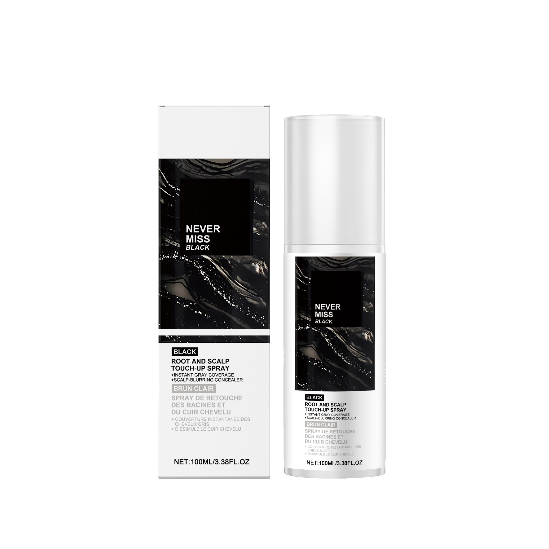(Black) Mild Natural Disposable Portable Daily Brown Hair Color Touch Up Spray For Hair Coloring Repair