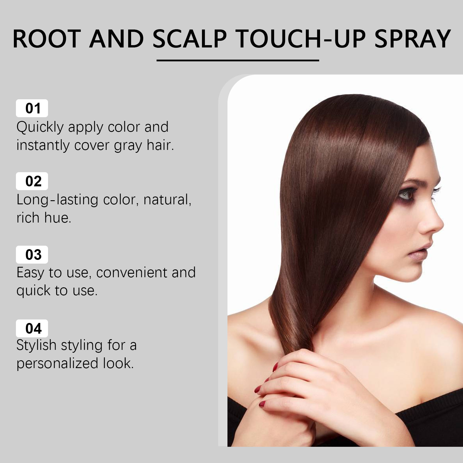 (Black) Mild Natural Disposable Portable Daily Brown Hair Color Touch Up Spray For Hair Coloring Repair