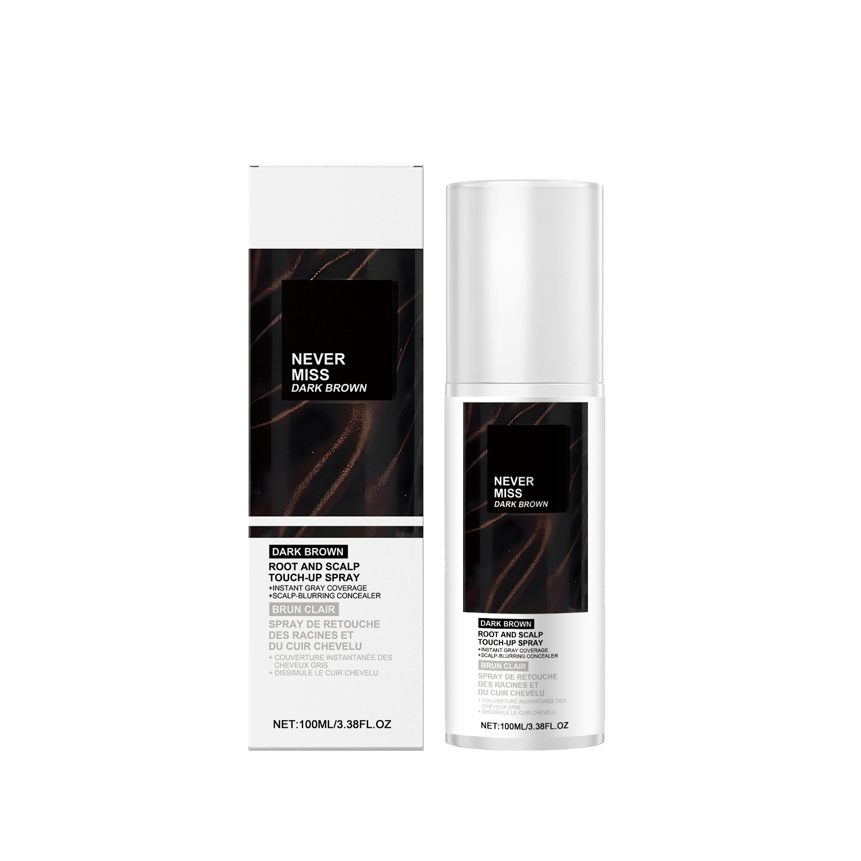 (Black) Mild Natural Disposable Portable Daily Brown Hair Color Touch Up Spray For Hair Coloring Repair