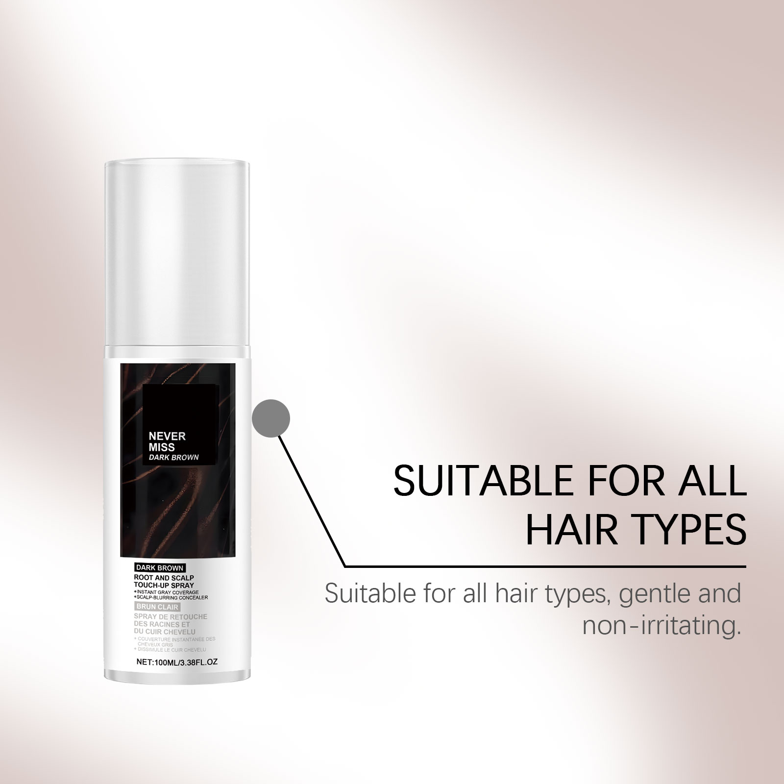(Black) Mild Natural Disposable Portable Daily Brown Hair Color Touch Up Spray For Hair Coloring Repair