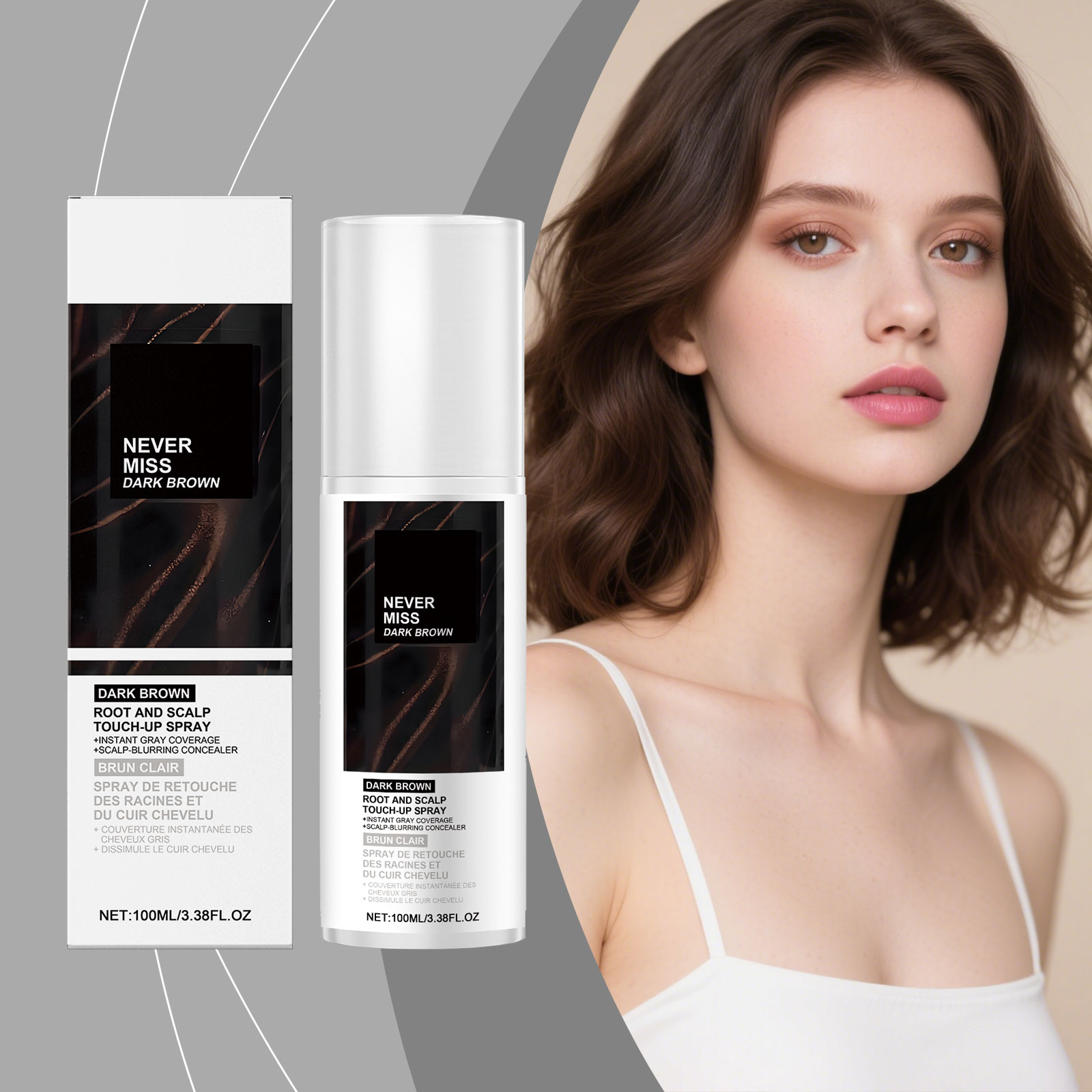 (Black) Mild Natural Disposable Portable Daily Brown Hair Color Touch Up Spray For Hair Coloring Repair