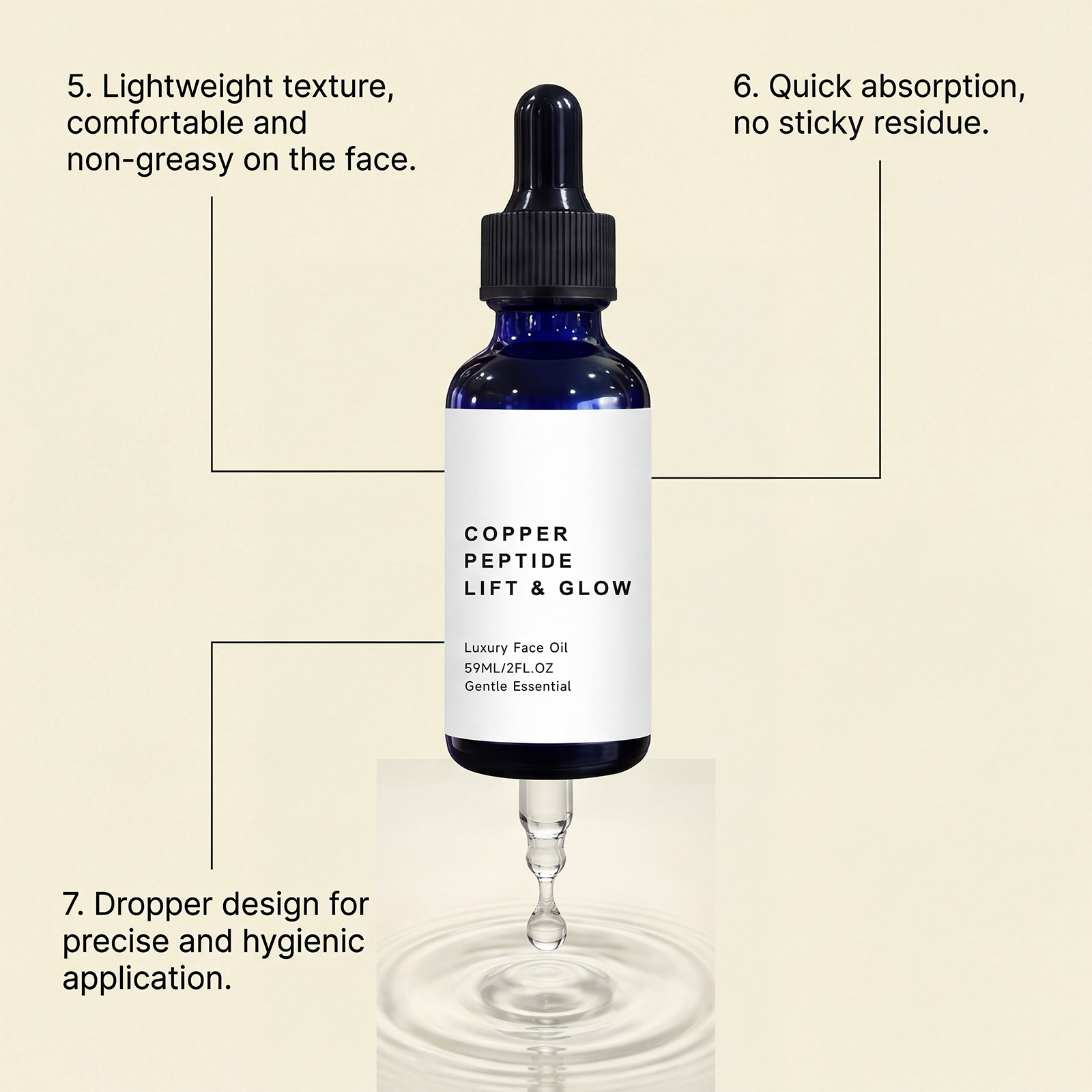 Copper Peptide Skin Care Oil Moisturizing Soothing Mild Hydrating Soft Glow Essence For Facial Skin Care