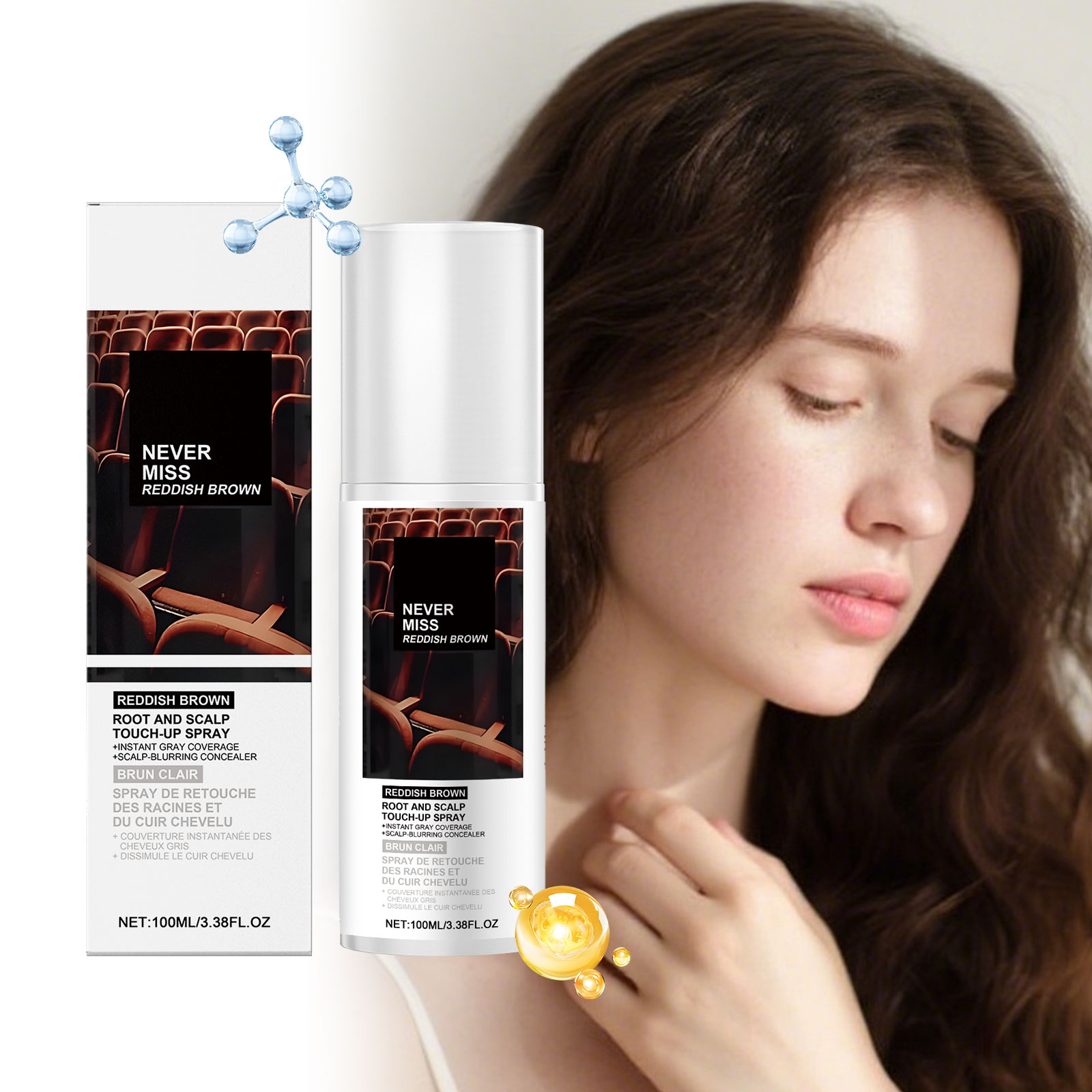 (Red Brown) Mild Natural Disposable Portable Daily Brown Hair Color Touch Up Spray For Hair Coloring Repair