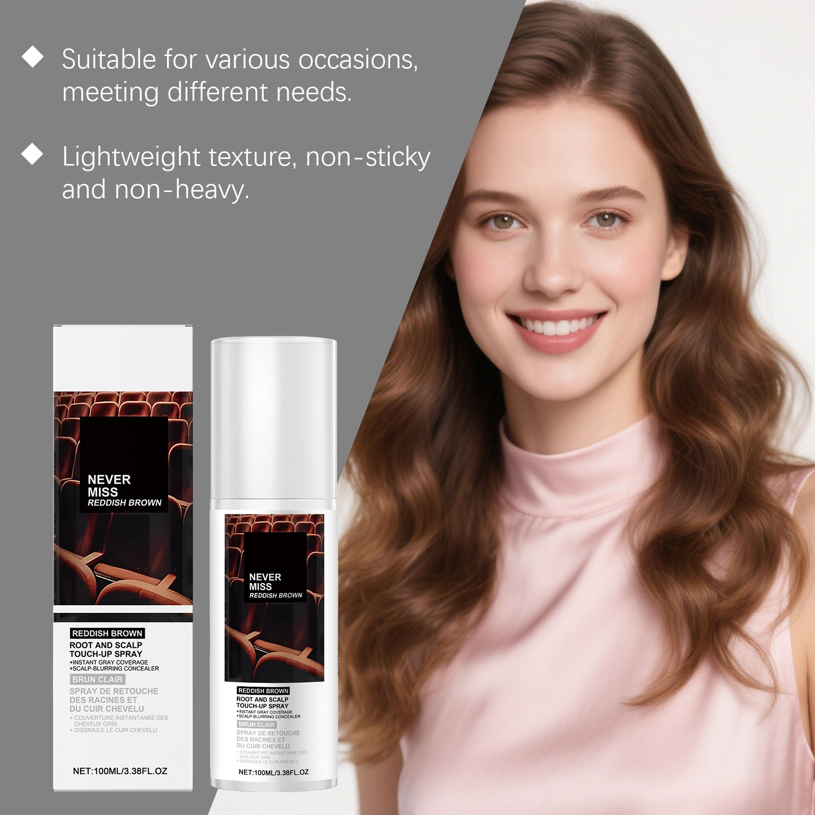 (Red Brown) Mild Natural Disposable Portable Daily Brown Hair Color Touch Up Spray For Hair Coloring Repair