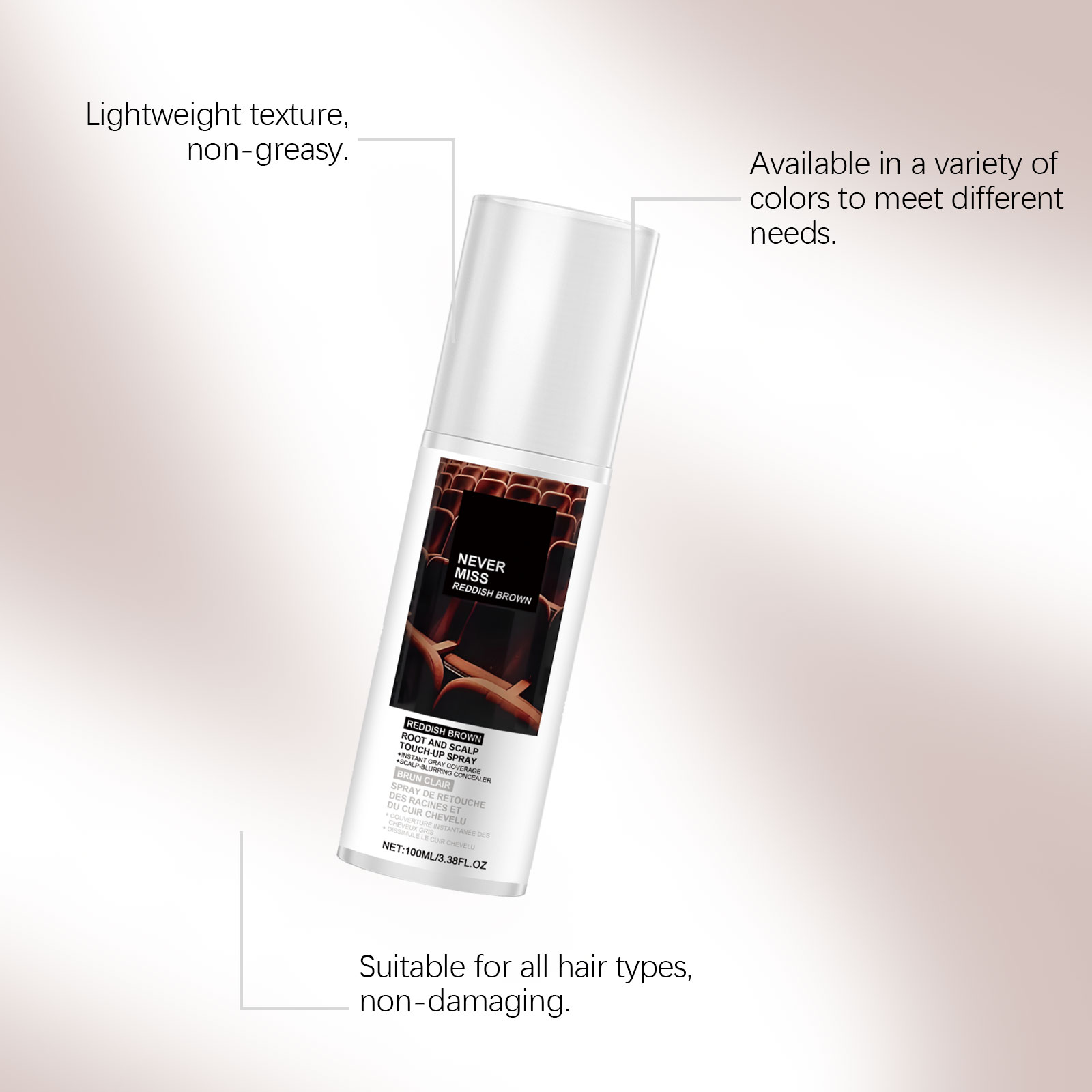 (Red Brown) Mild Natural Disposable Portable Daily Brown Hair Color Touch Up Spray For Hair Coloring Repair