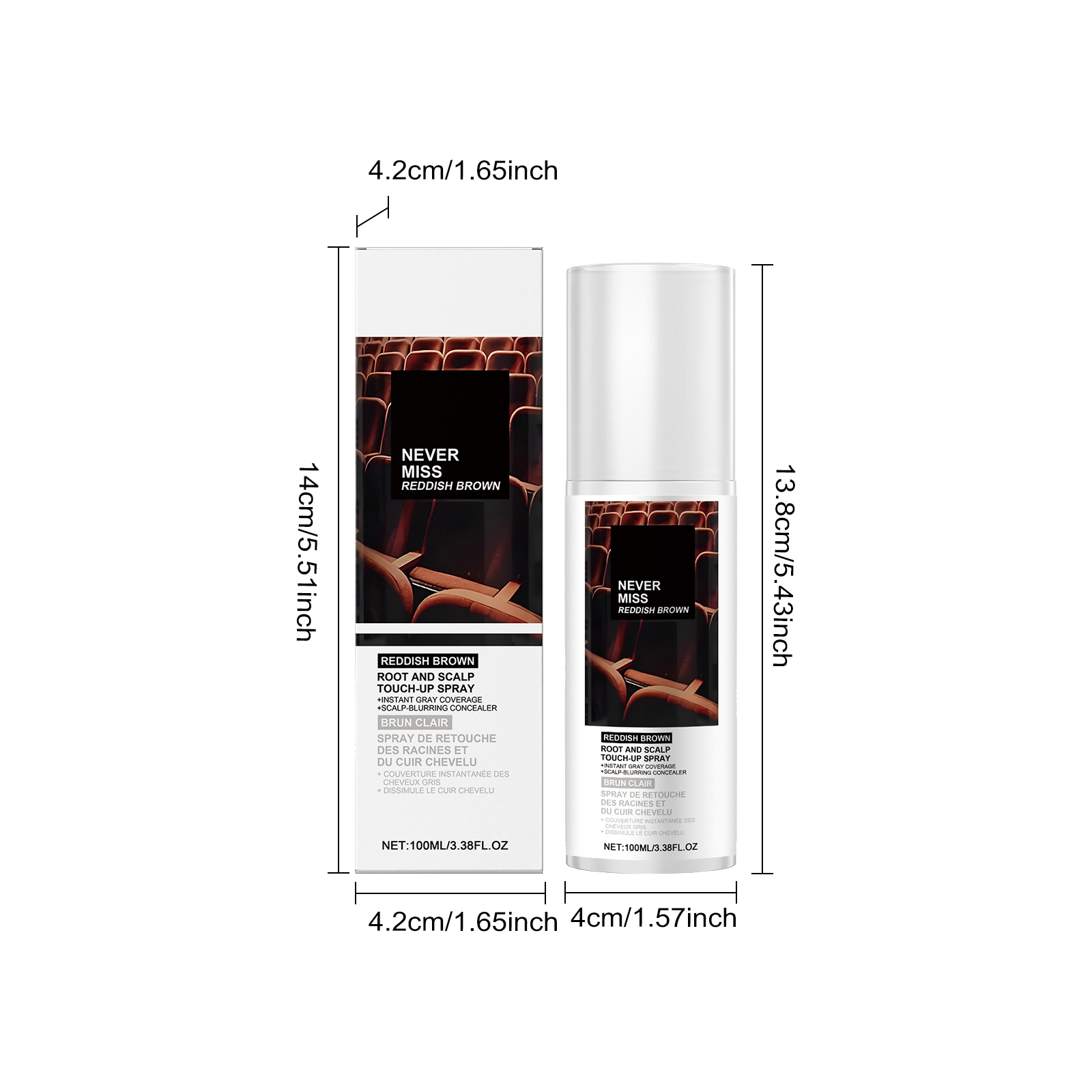 (Red Brown) Mild Natural Disposable Portable Daily Brown Hair Color Touch Up Spray For Hair Coloring Repair