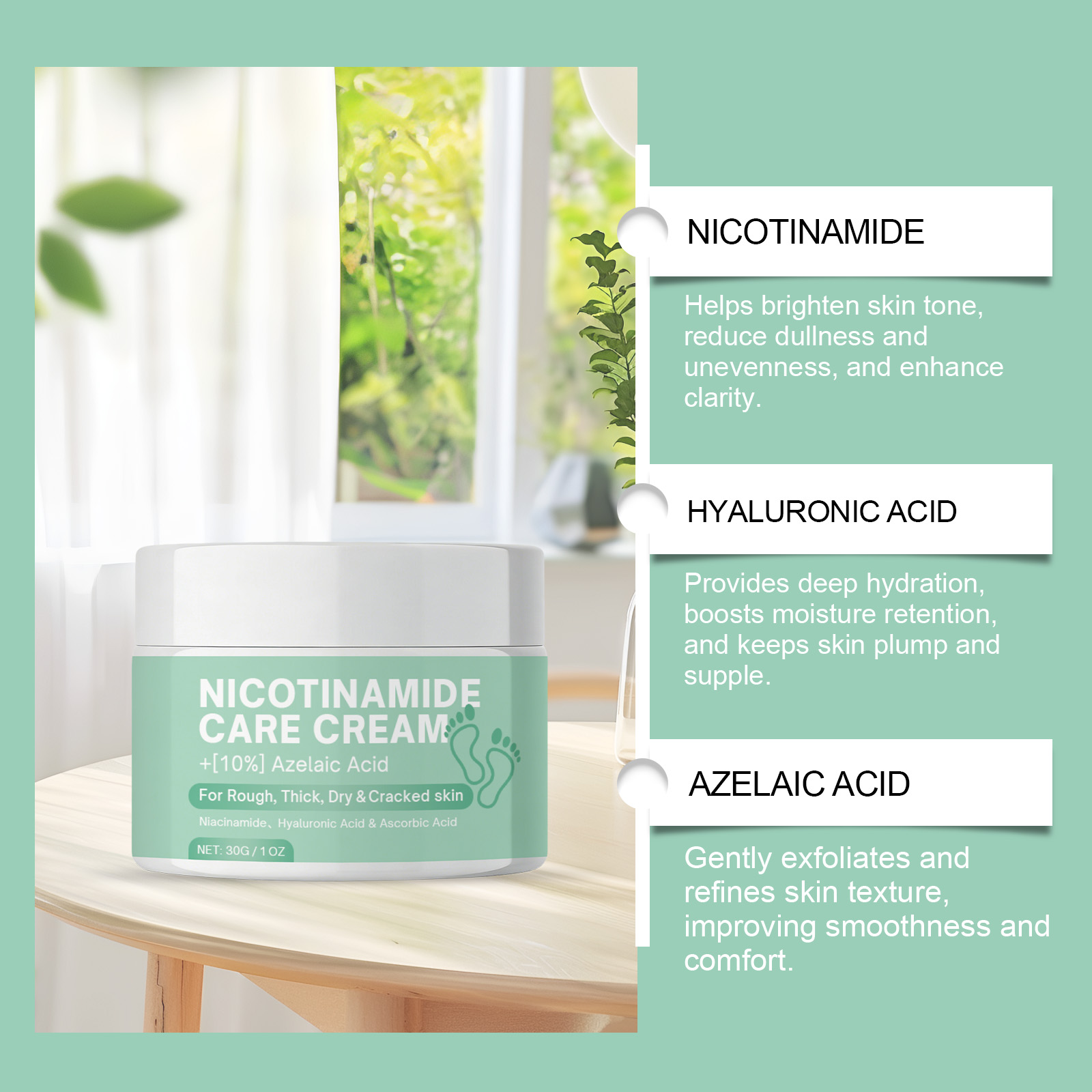 Nicotinamide Foot Care Cream Guard Epidermis Moisturize Tender Elastic Hydrate Radiant Daily Tissue Keep Silky