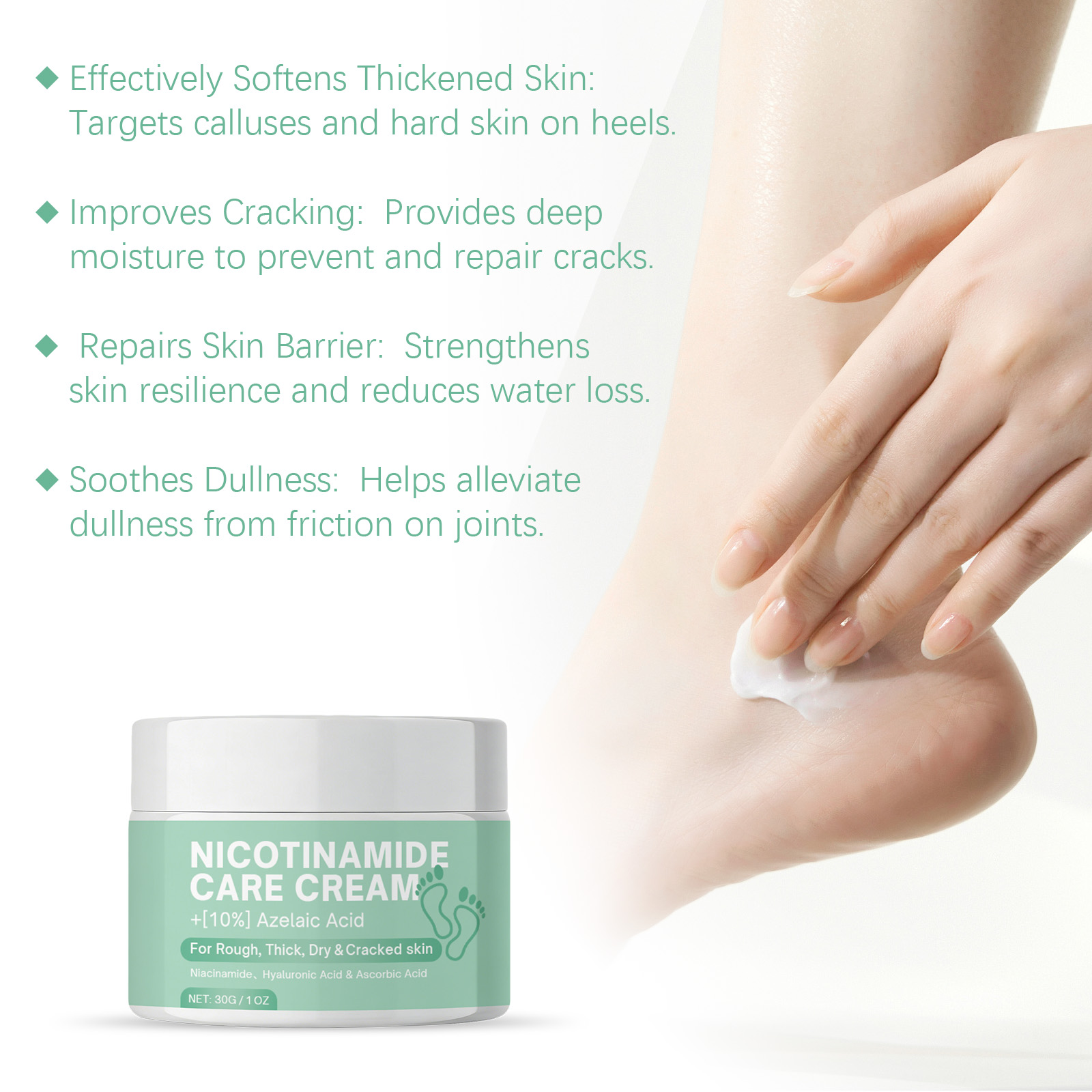 Nicotinamide Foot Care Cream Guard Epidermis Moisturize Tender Elastic Hydrate Radiant Daily Tissue Keep Silky