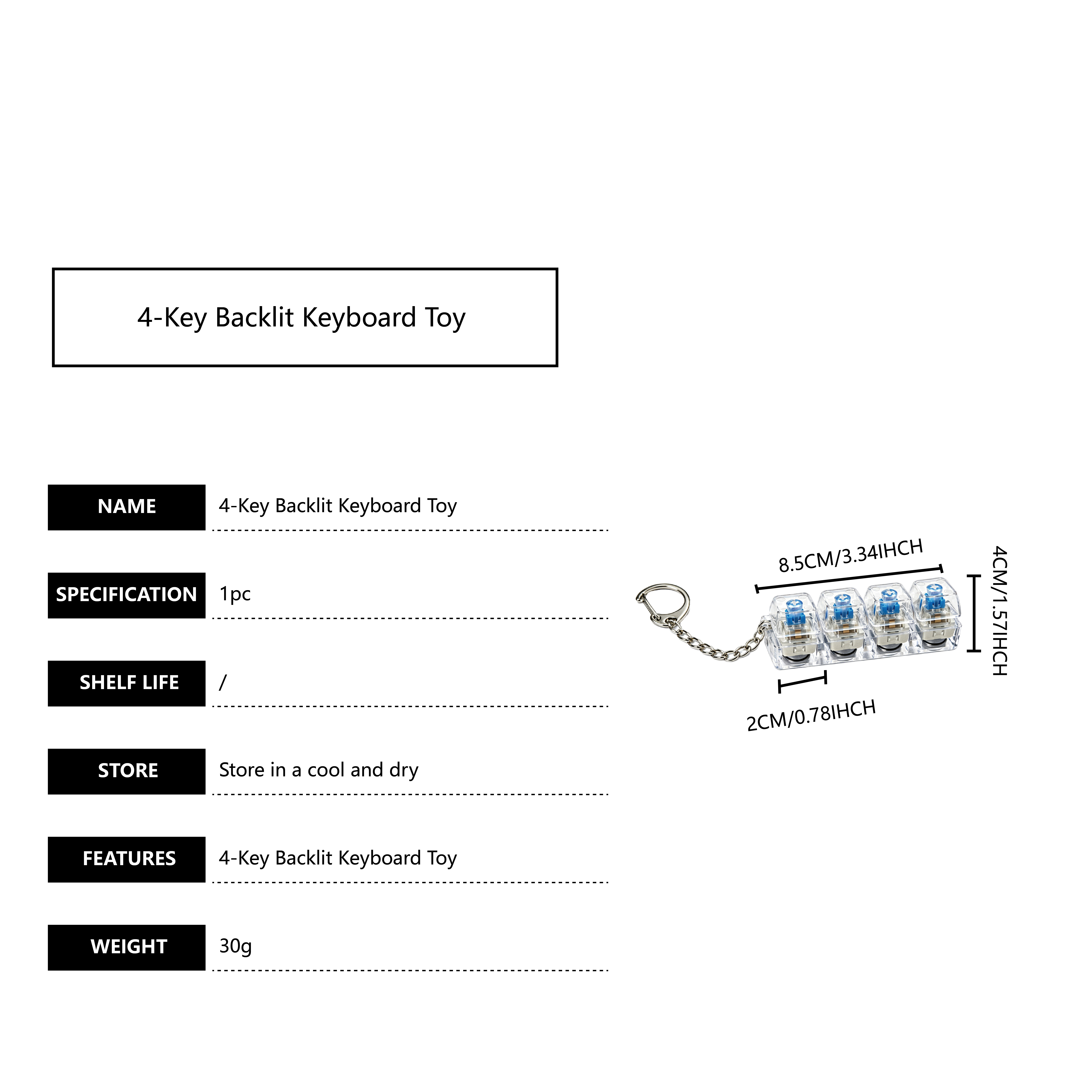 Four Key Backlit Keyboard Toy Pendant Portable Fun Stress Relief Click Press Daily Carry Anytime Play Small Gadget For Entertainment