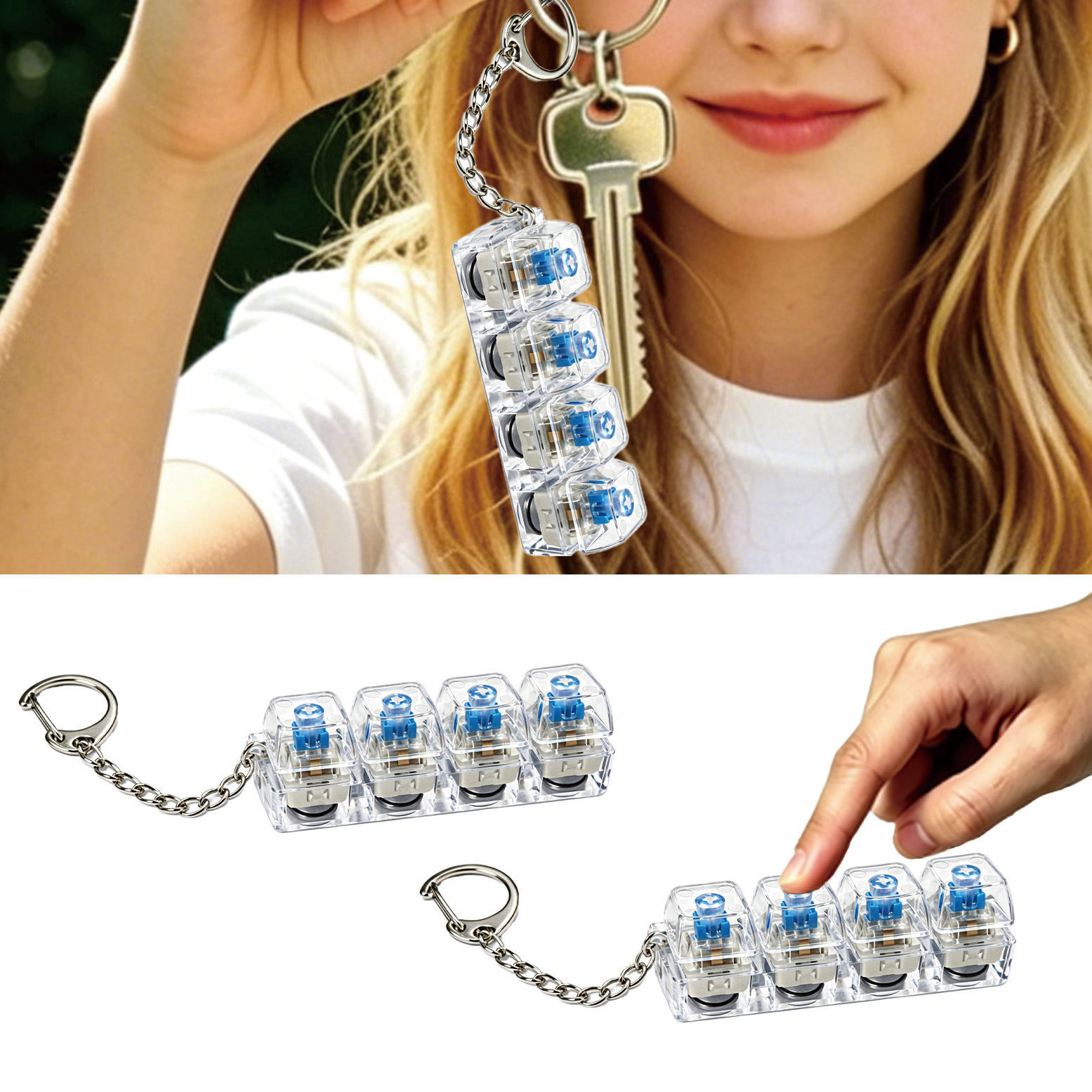 Four Key Backlit Keyboard Toy Pendant Portable Fun Stress Relief Click Press Daily Carry Anytime Play Small Gadget For Entertainment