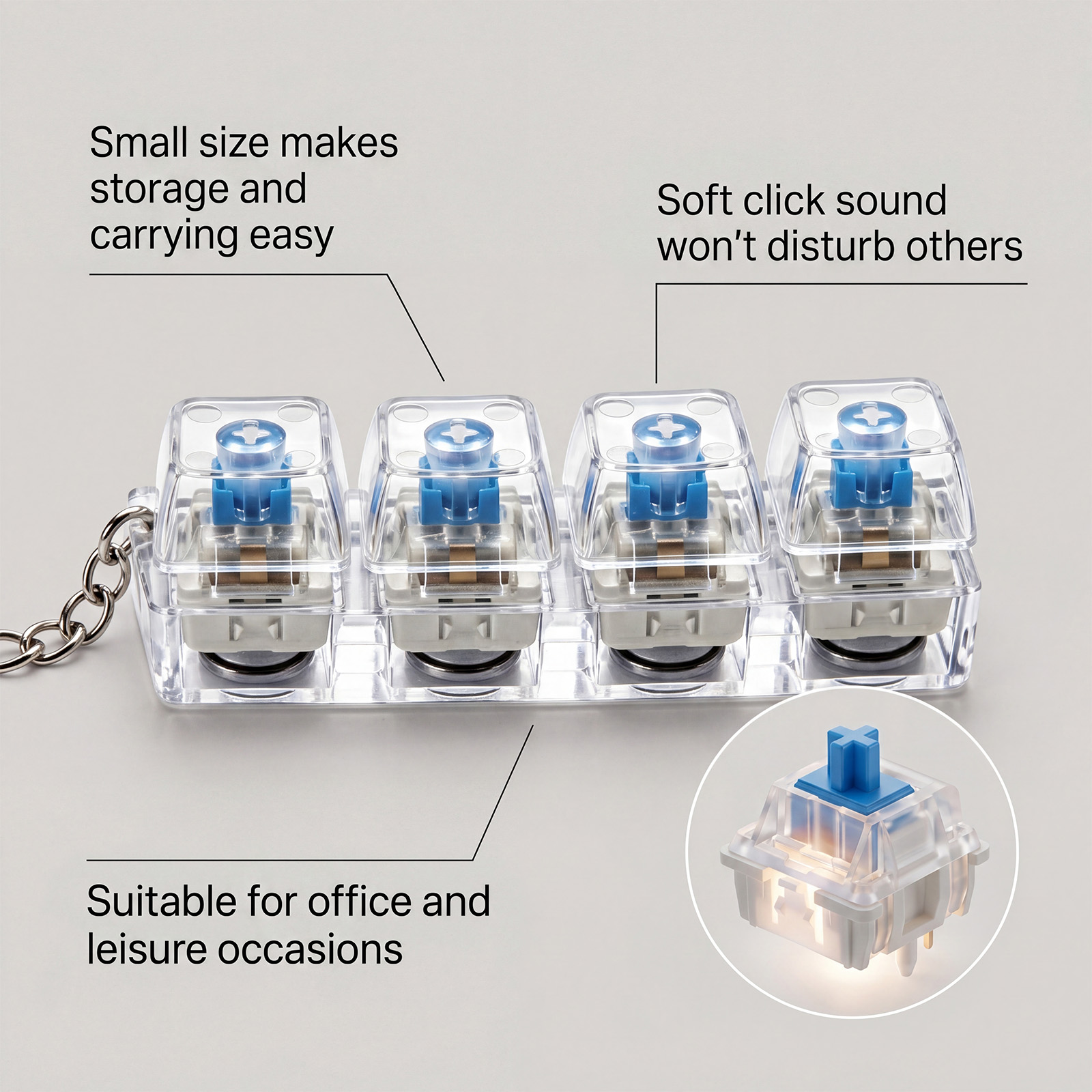 Four Key Backlit Keyboard Toy Pendant Portable Fun Stress Relief Click Press Daily Carry Anytime Play Small Gadget For Entertainment