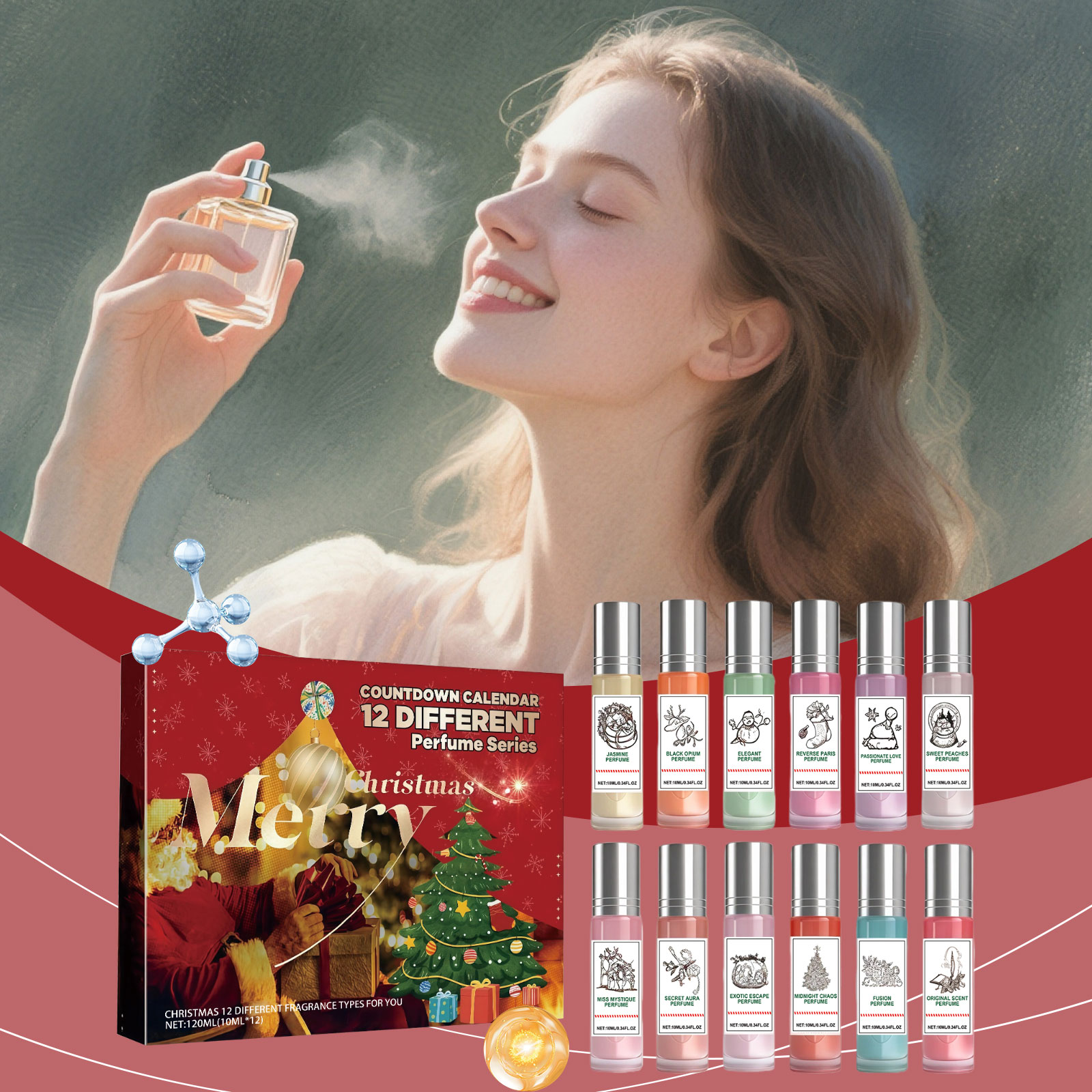Christmas Colorful Countdown Perfume Gift Box Twelve Unique Warm Surprise Holiday Fragrance Set