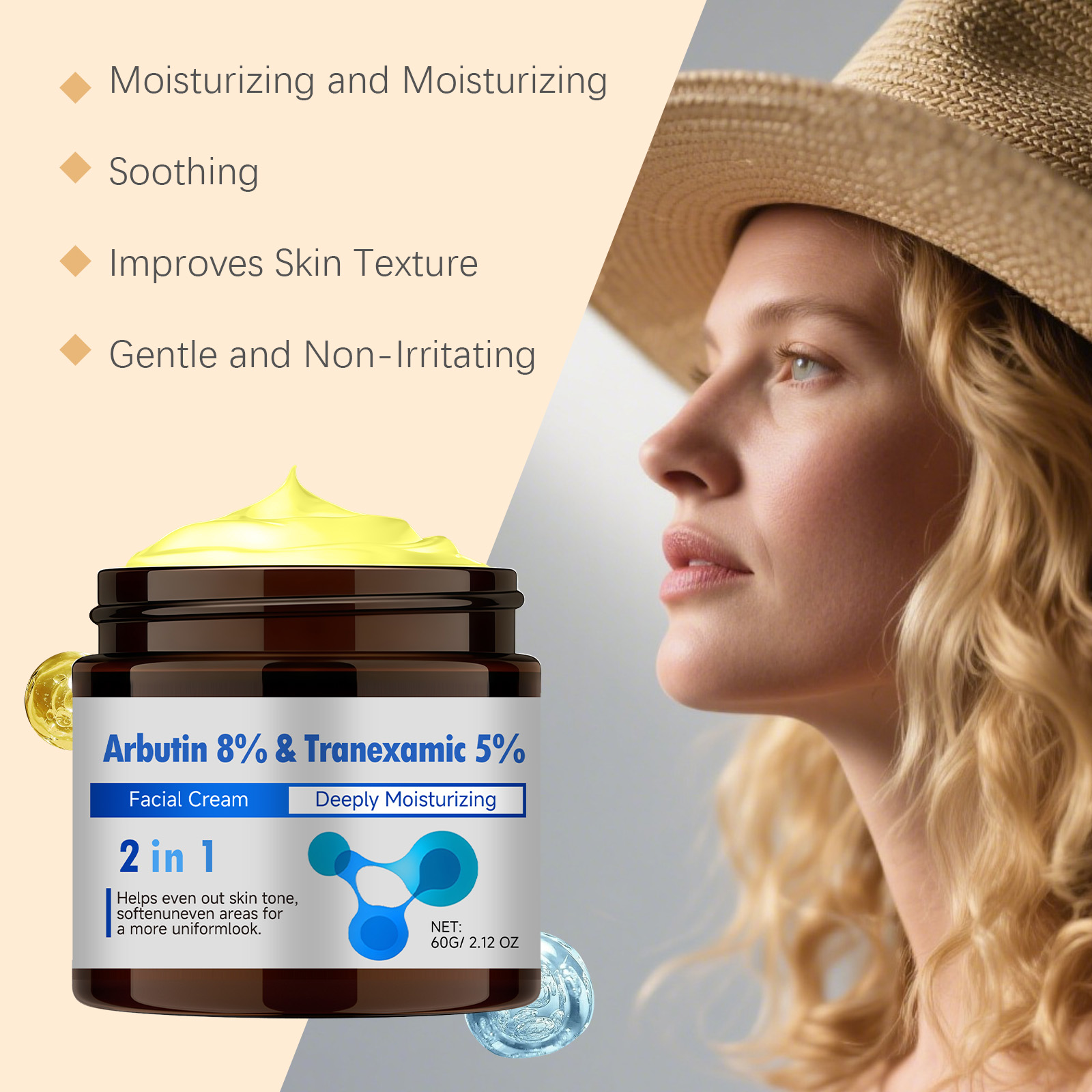 Moisturizing Care Cream Light Glossy Fresh Smooth Delicate Hydrating Fast Absorb Gentle Spread Facial