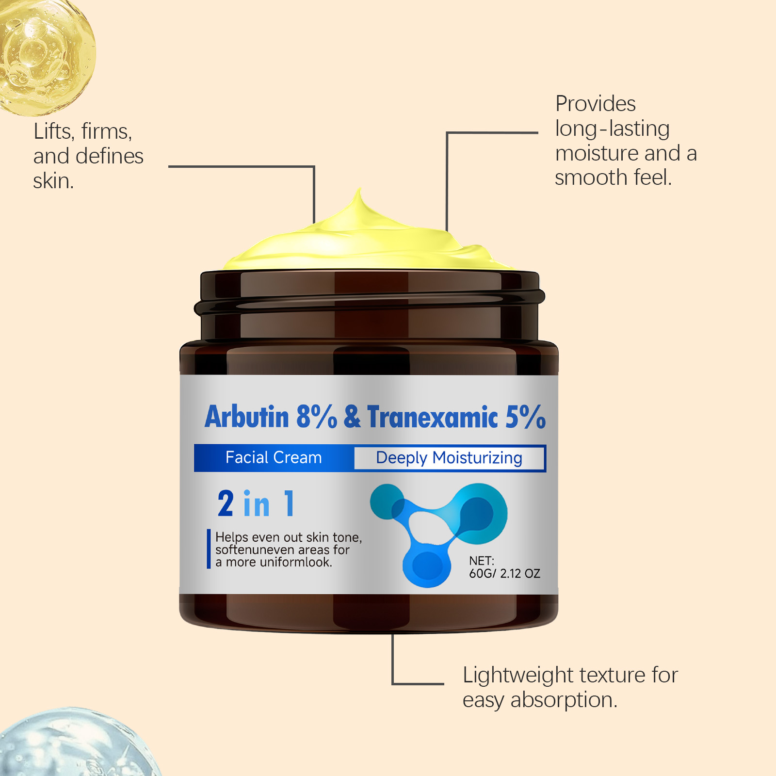 Moisturizing Care Cream Light Glossy Fresh Smooth Delicate Hydrating Fast Absorb Gentle Spread Facial