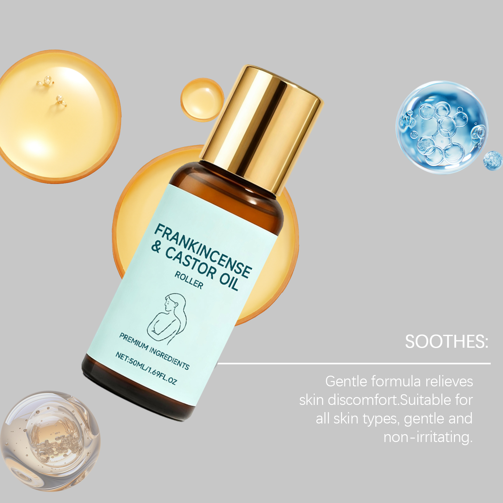 Castor Oil Moisturizing Care Roller Gentle Ingredients Nourish Whole Body Skin Convenient Daily Care Roller
