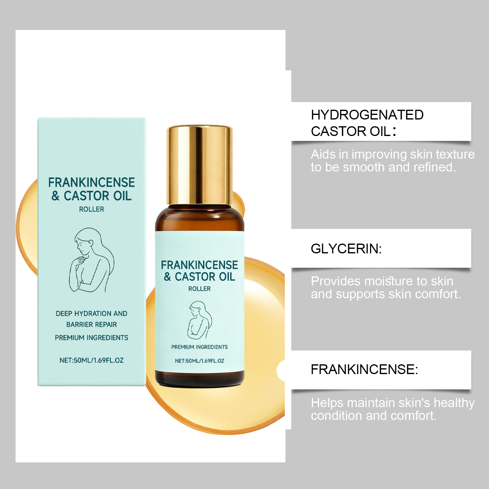 Castor Oil Moisturizing Care Roller Gentle Ingredients Nourish Whole Body Skin Convenient Daily Care Roller