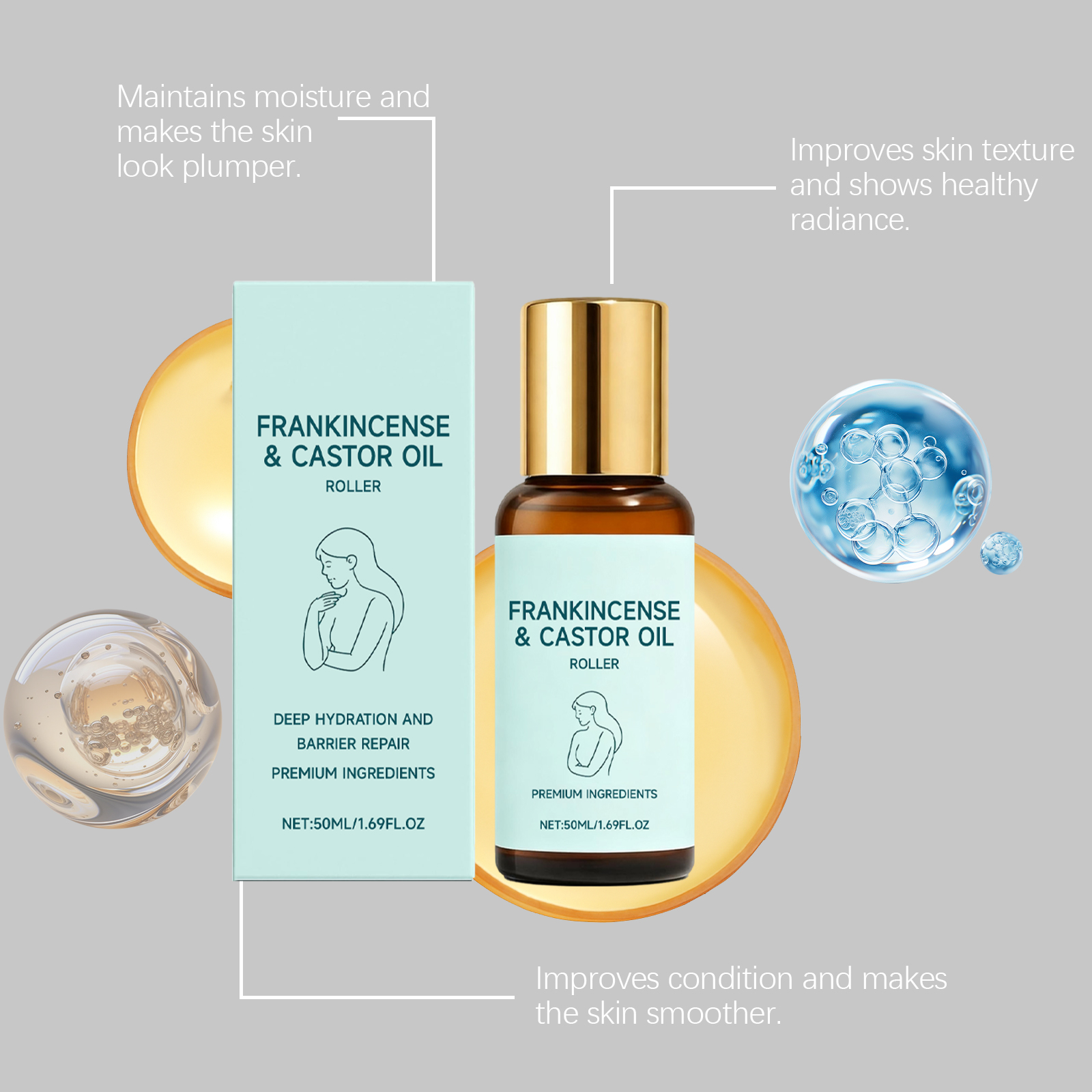 Castor Oil Moisturizing Care Roller Gentle Ingredients Nourish Whole Body Skin Convenient Daily Care Roller