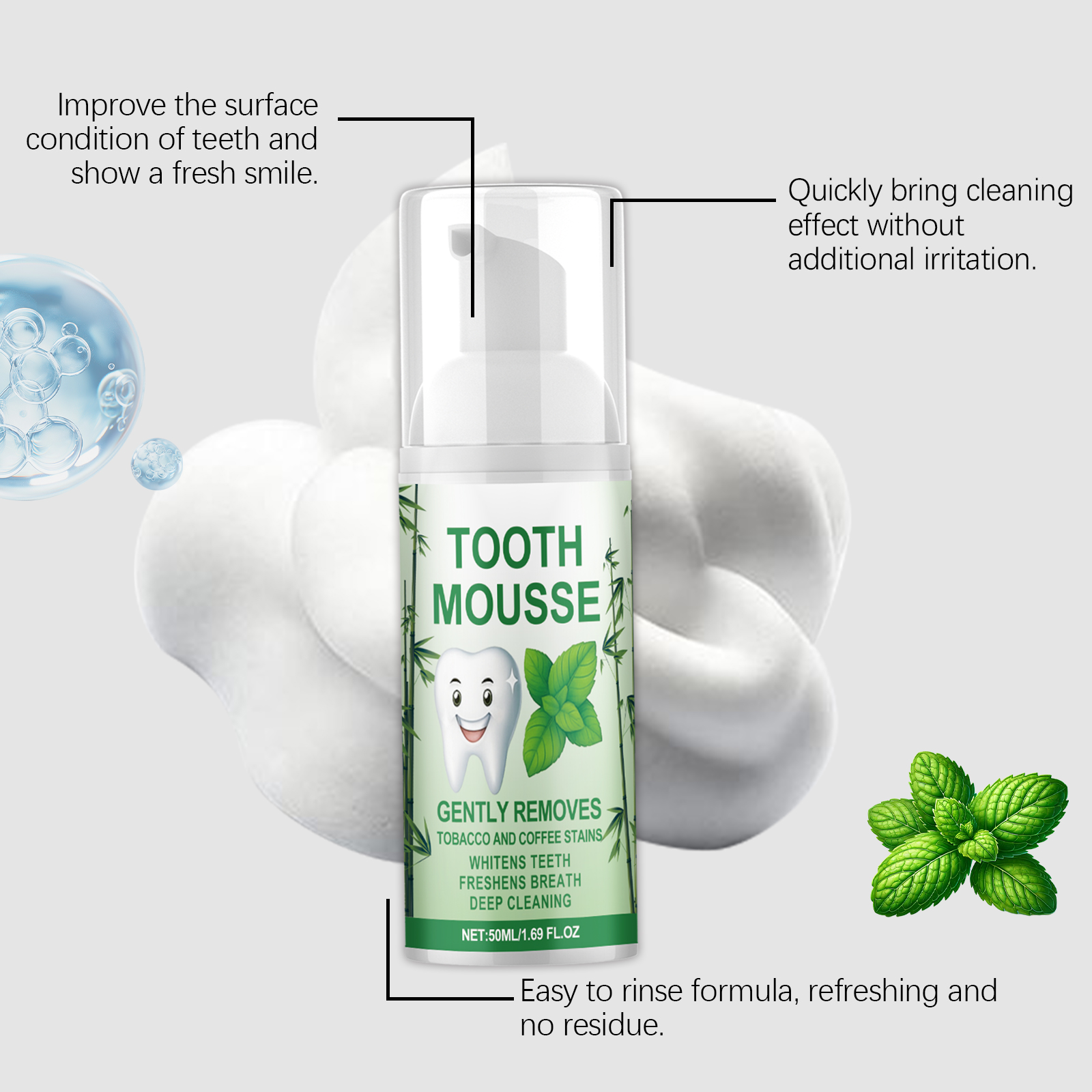Fresh Care Mousse Mild Formula Refreshing Comfort Long Lasting Fragrance Odor Reduction Teeth Cleaning Daily Use
