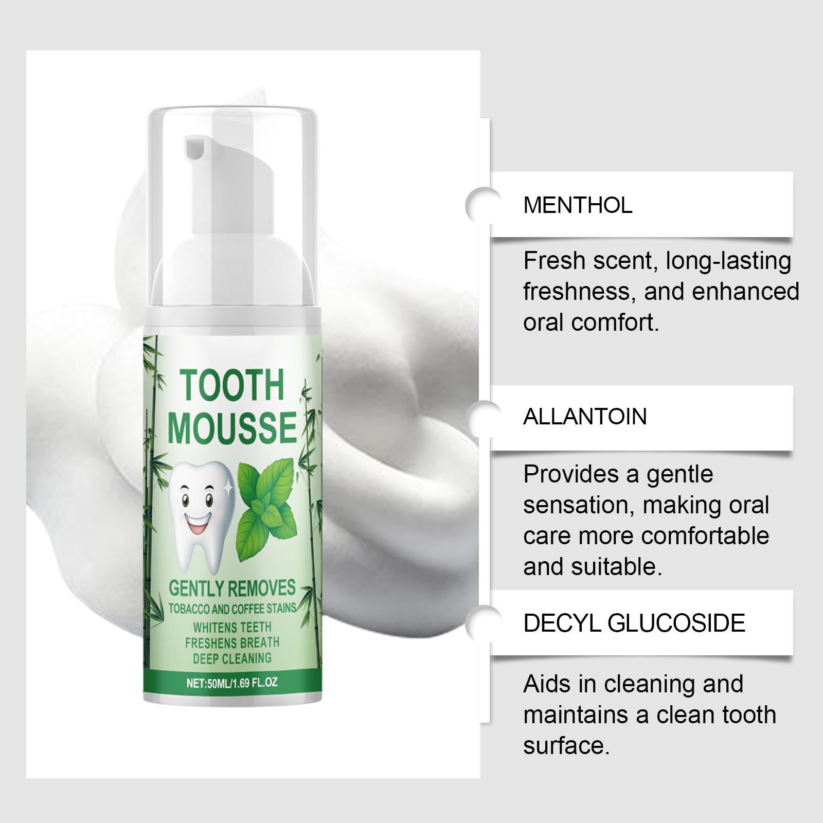Fresh Care Mousse Mild Formula Refreshing Comfort Long Lasting Fragrance Odor Reduction Teeth Cleaning Daily Use