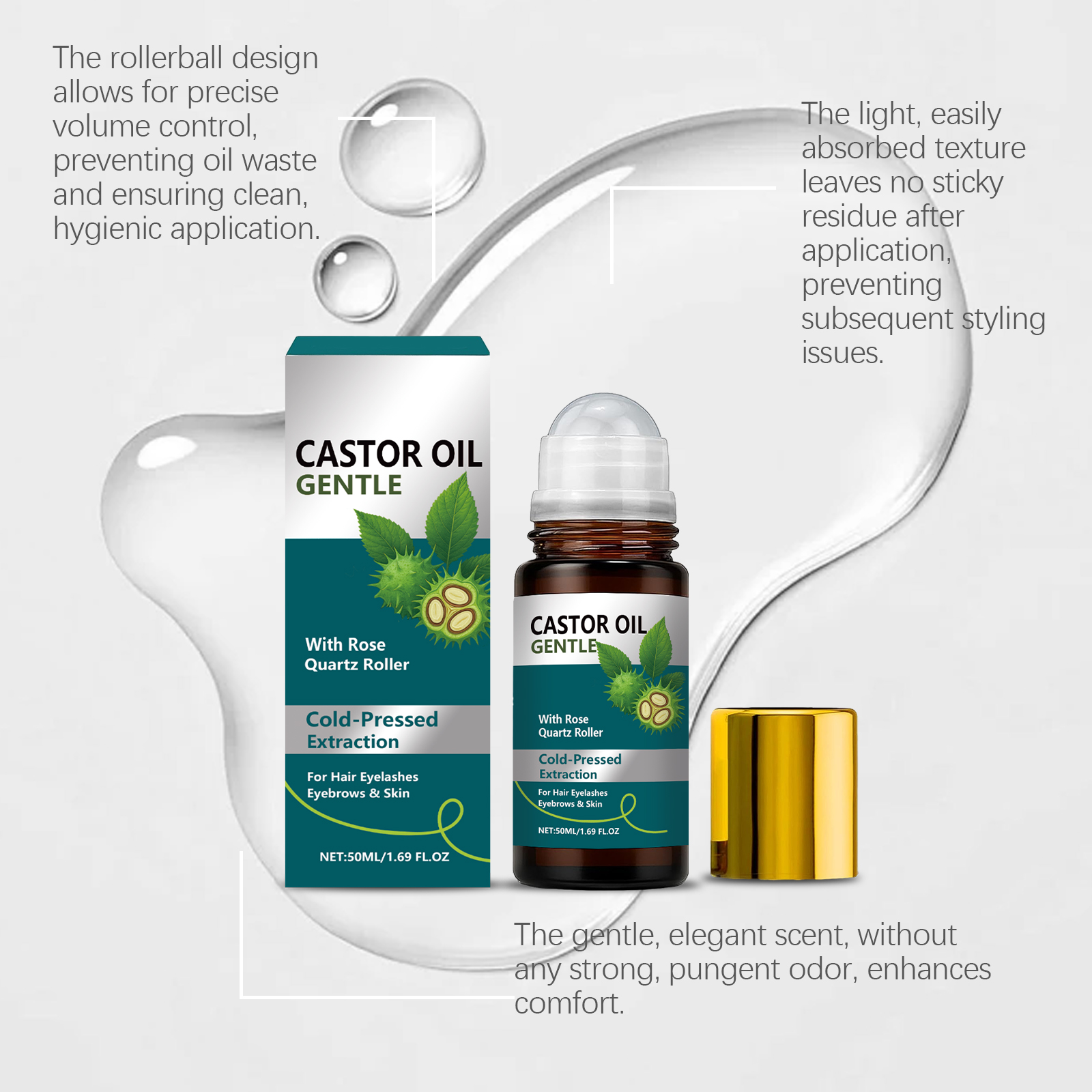 Castor Oil Nourishing Roller Essential Oil Moisturizing Body Caring Muscle Hair Care Multi Area Applicable Essence Essential Oil