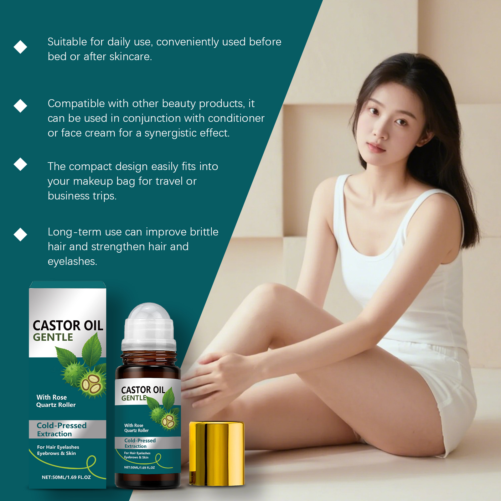 Castor Oil Nourishing Roller Essential Oil Moisturizing Body Caring Muscle Hair Care Multi Area Applicable Essence Essential Oil