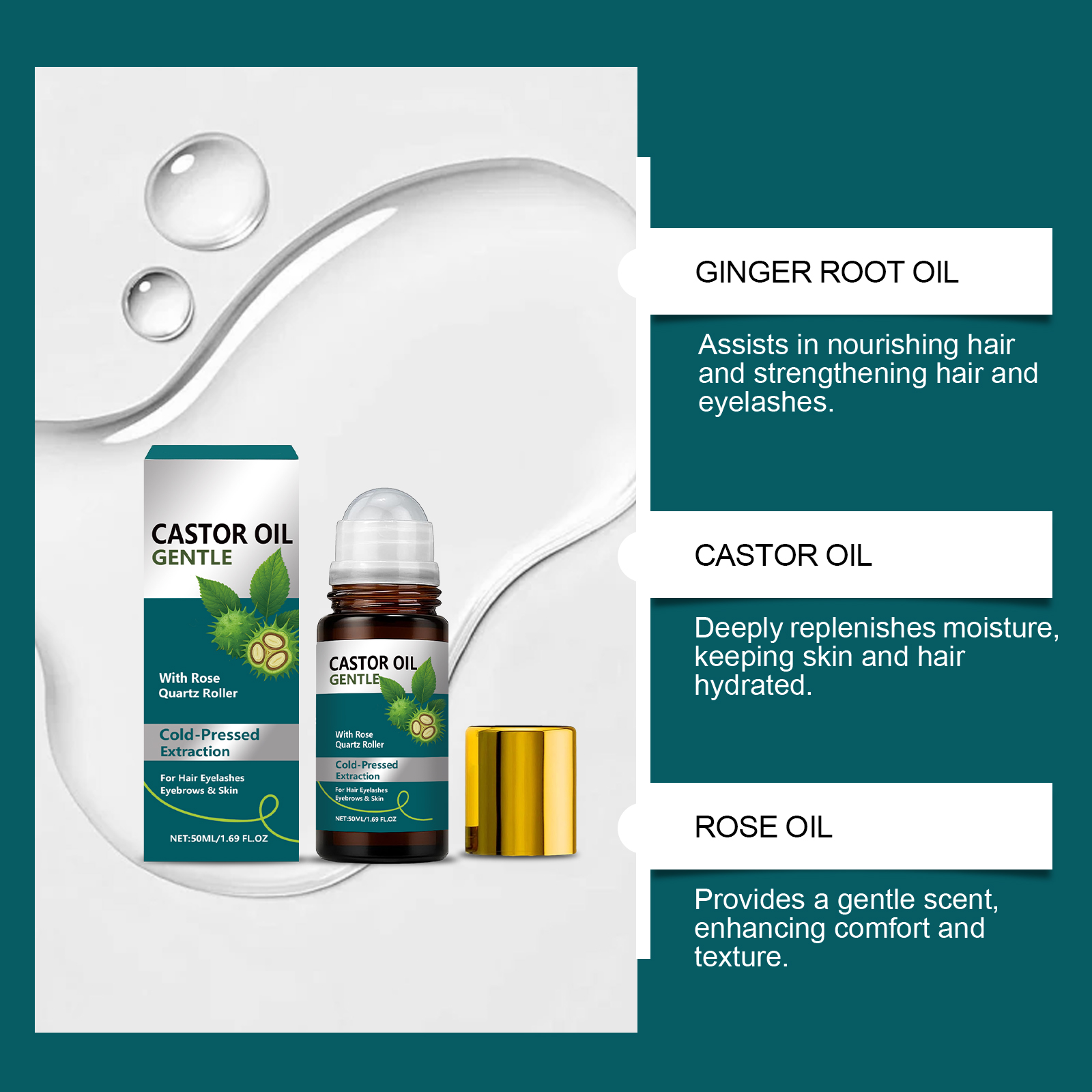 Castor Oil Nourishing Roller Essential Oil Moisturizing Body Caring Muscle Hair Care Multi Area Applicable Essence Essential Oil