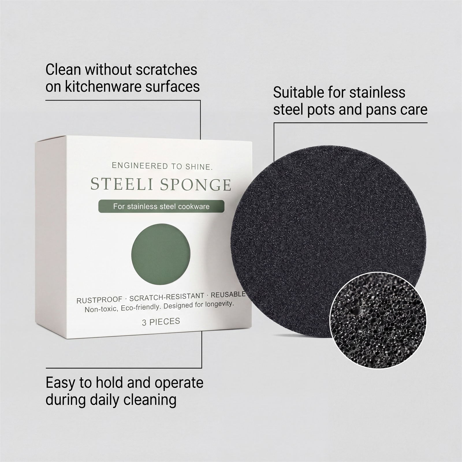 Stainless Steel Special Sponge Pot Descaling Non Scratch Household Pot Brush Magic Kitchen Cleaning Helper Tool