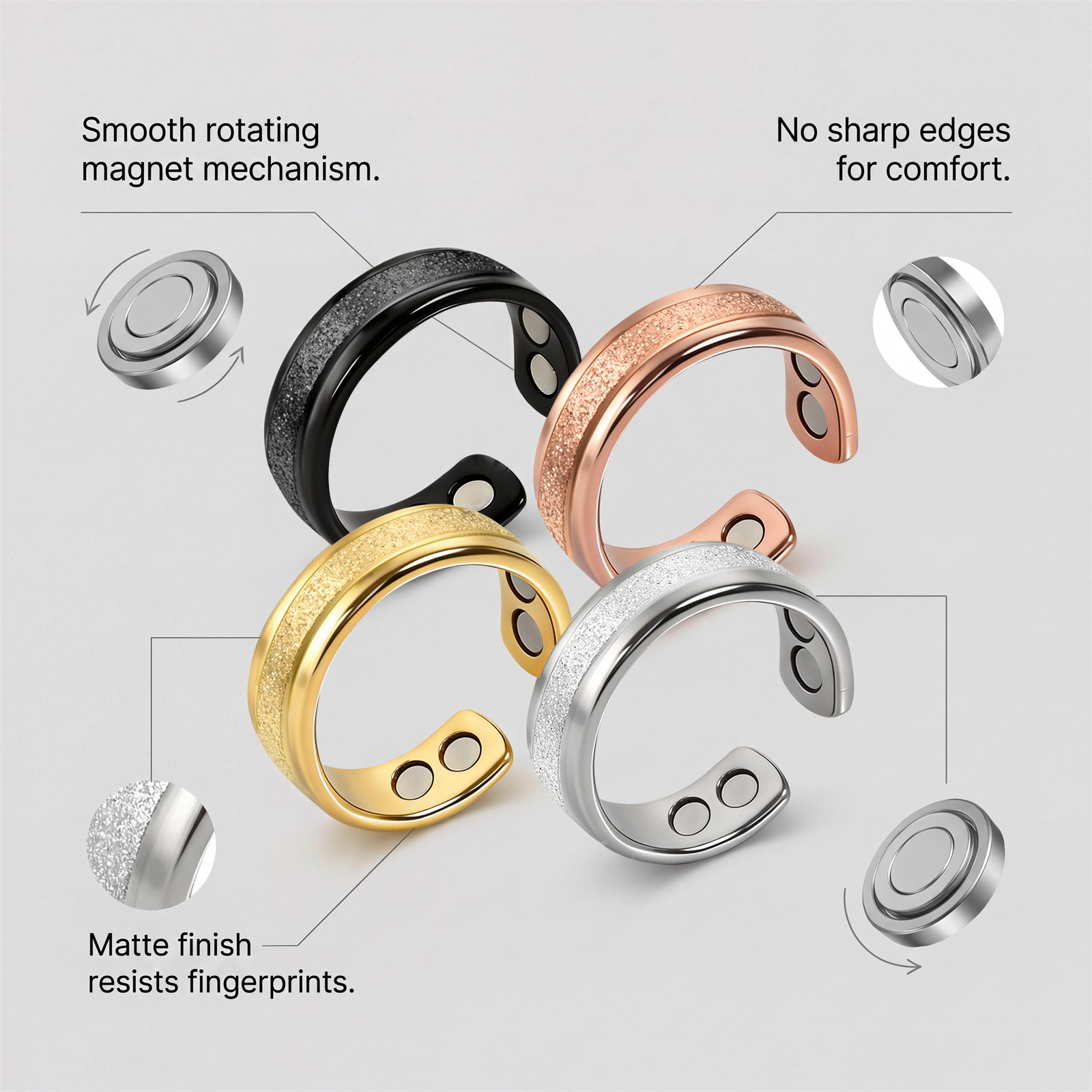 Magnet Ring Matte Gloss Simple Versatile Fashion Open Design Daily Matched Ring Multiple Color Optional