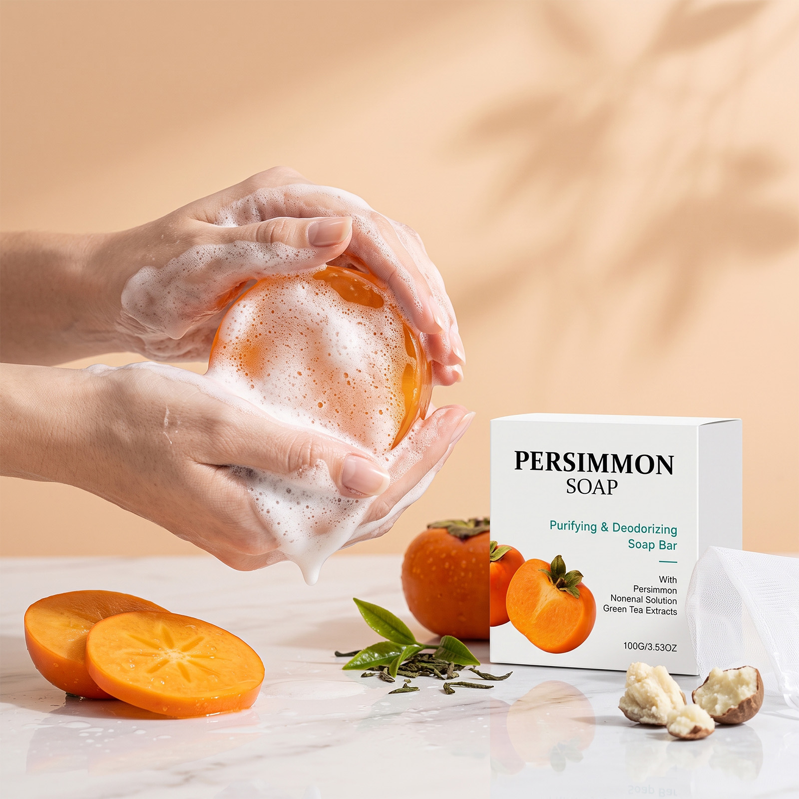 Persimmon Cleansing Soap Mild Foam Gentle Clean Daily Moisturize Body Skin Delicate Fresh Remove Odor