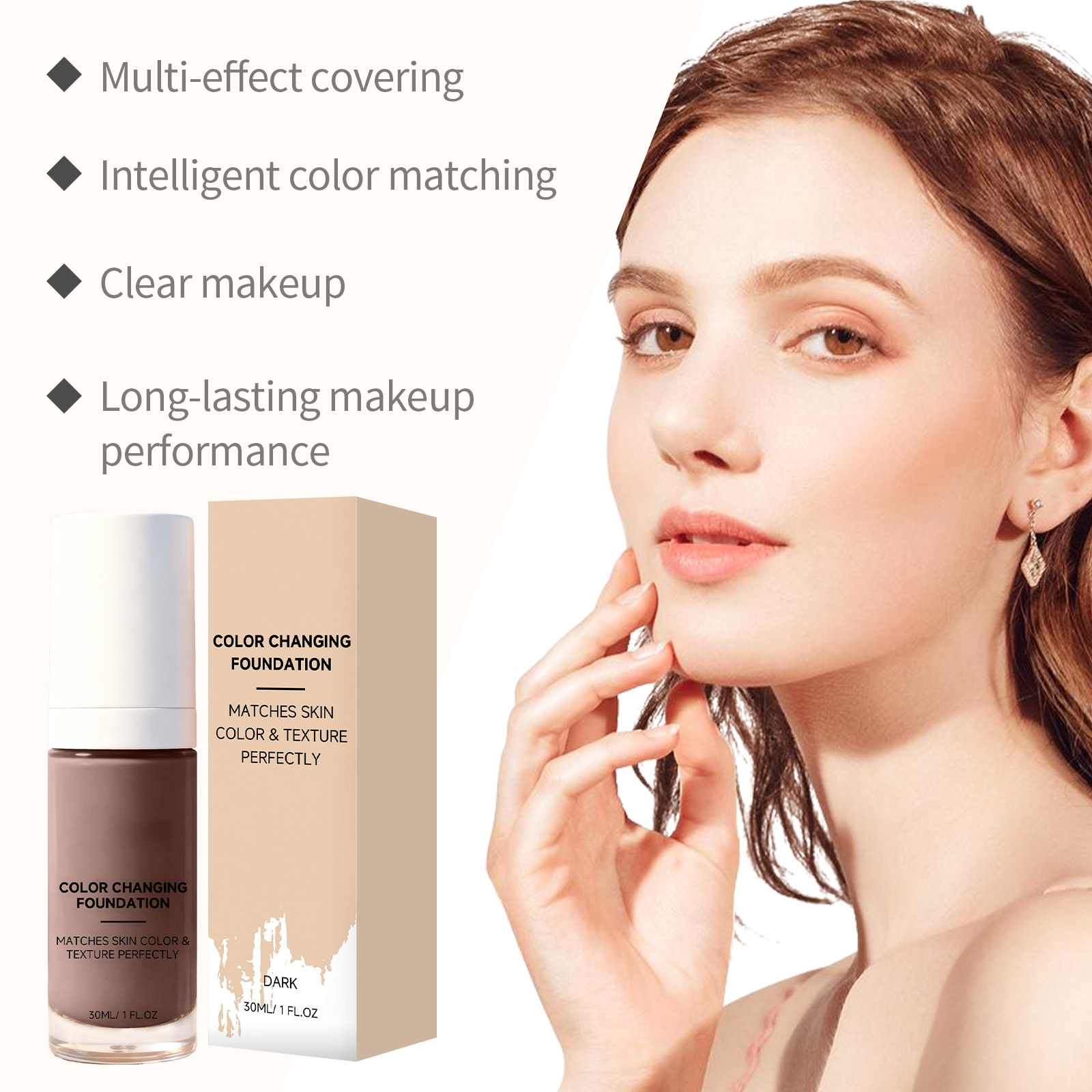 Temperature Sensitive Color Changing Foundation Deep Skin Tone For Daily Facial Makeup Application
