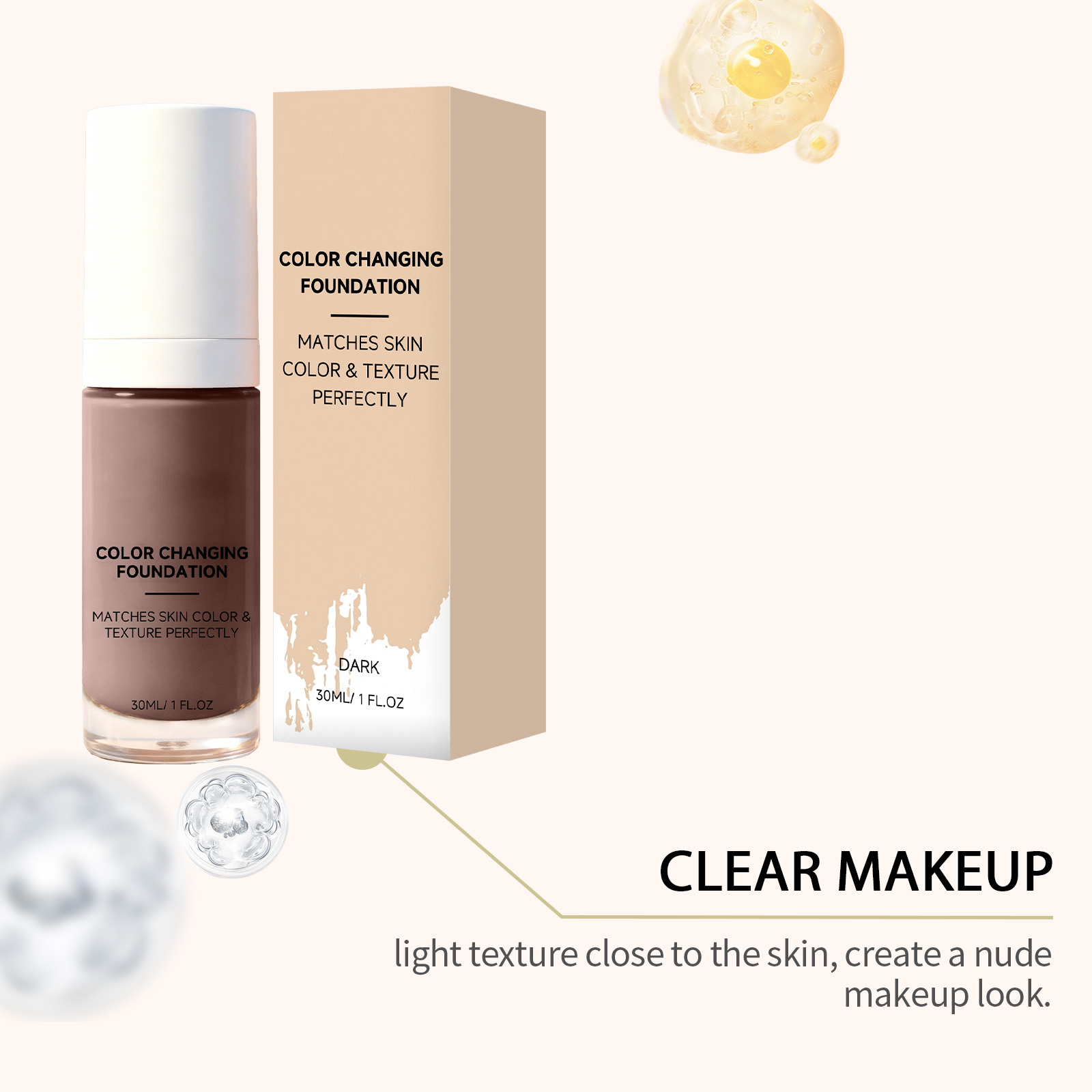 Temperature Sensitive Color Changing Foundation Deep Skin Tone For Daily Facial Makeup Application