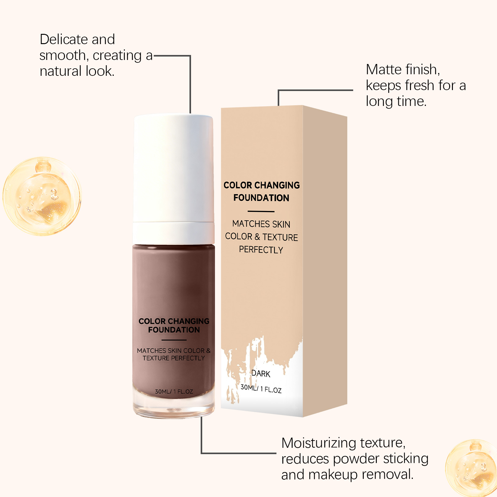 Temperature Sensitive Color Changing Foundation Deep Skin Tone For Daily Facial Makeup Application