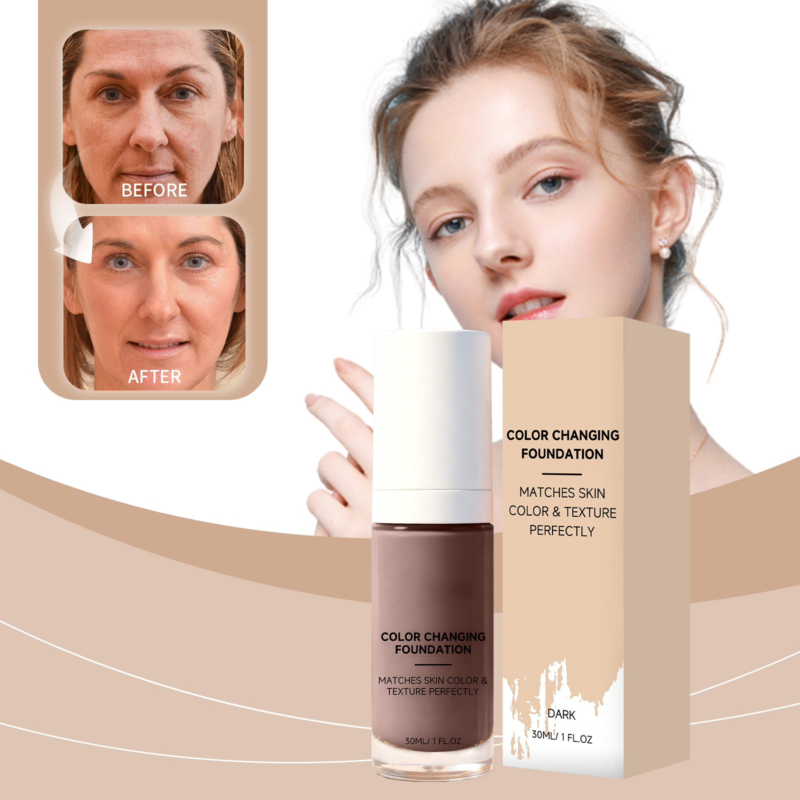 Temperature Sensitive Color Changing Foundation Deep Skin Tone For Daily Facial Makeup Application