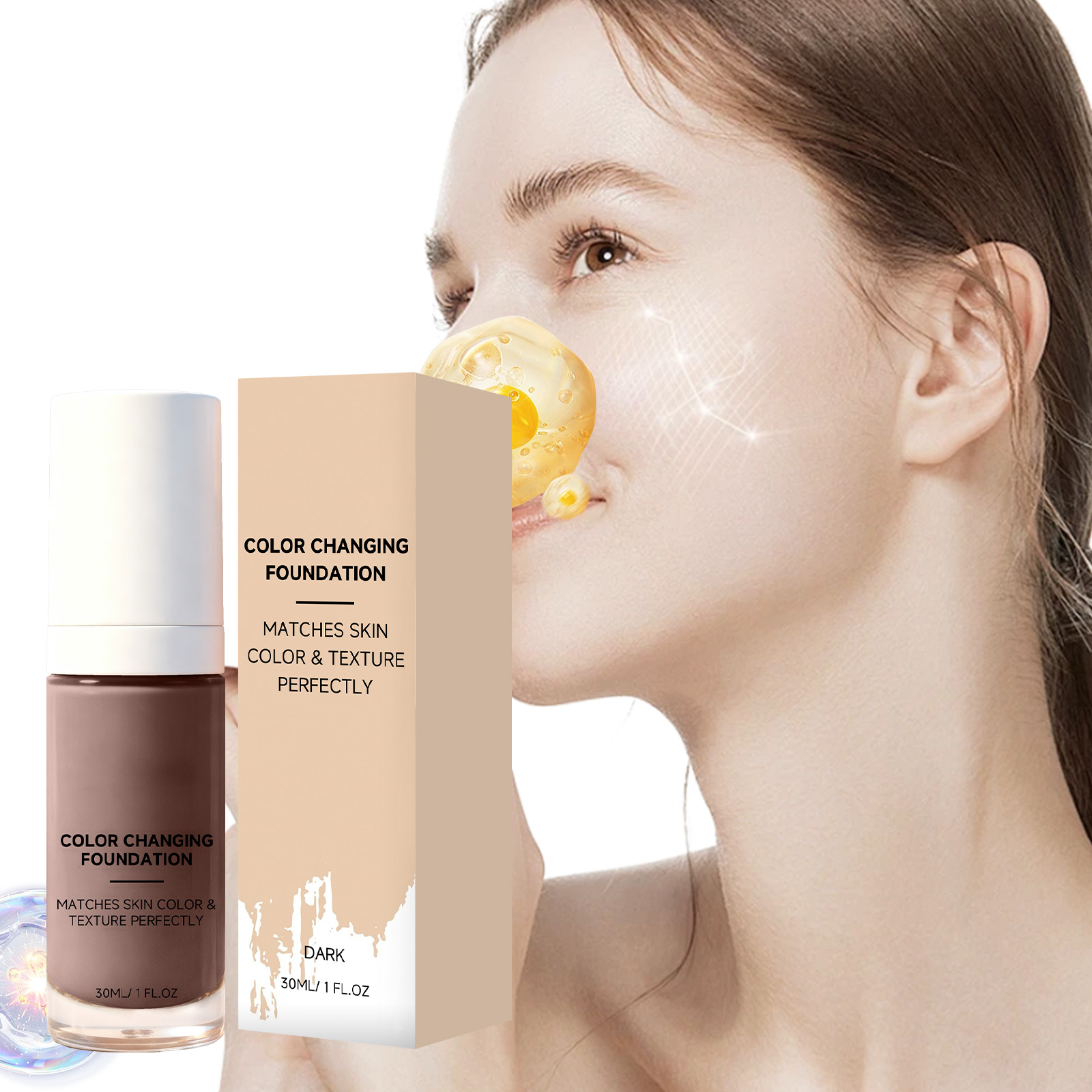 Temperature Sensitive Color Changing Foundation Deep Skin Tone For Daily Facial Makeup Application