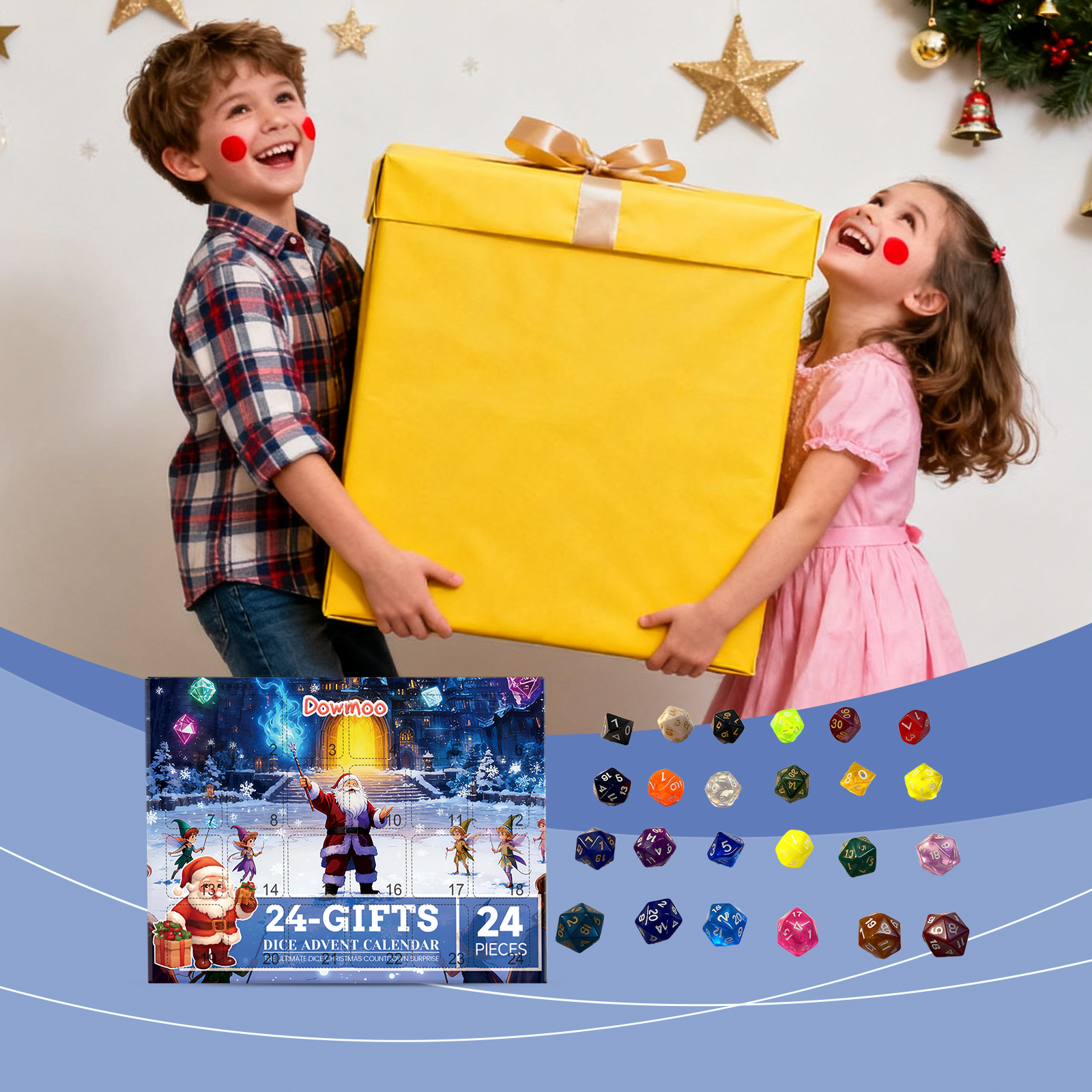 Dowmoo Christmas Advent Calendar Dice Blind Box Acrylic Material Countdown Gift Box