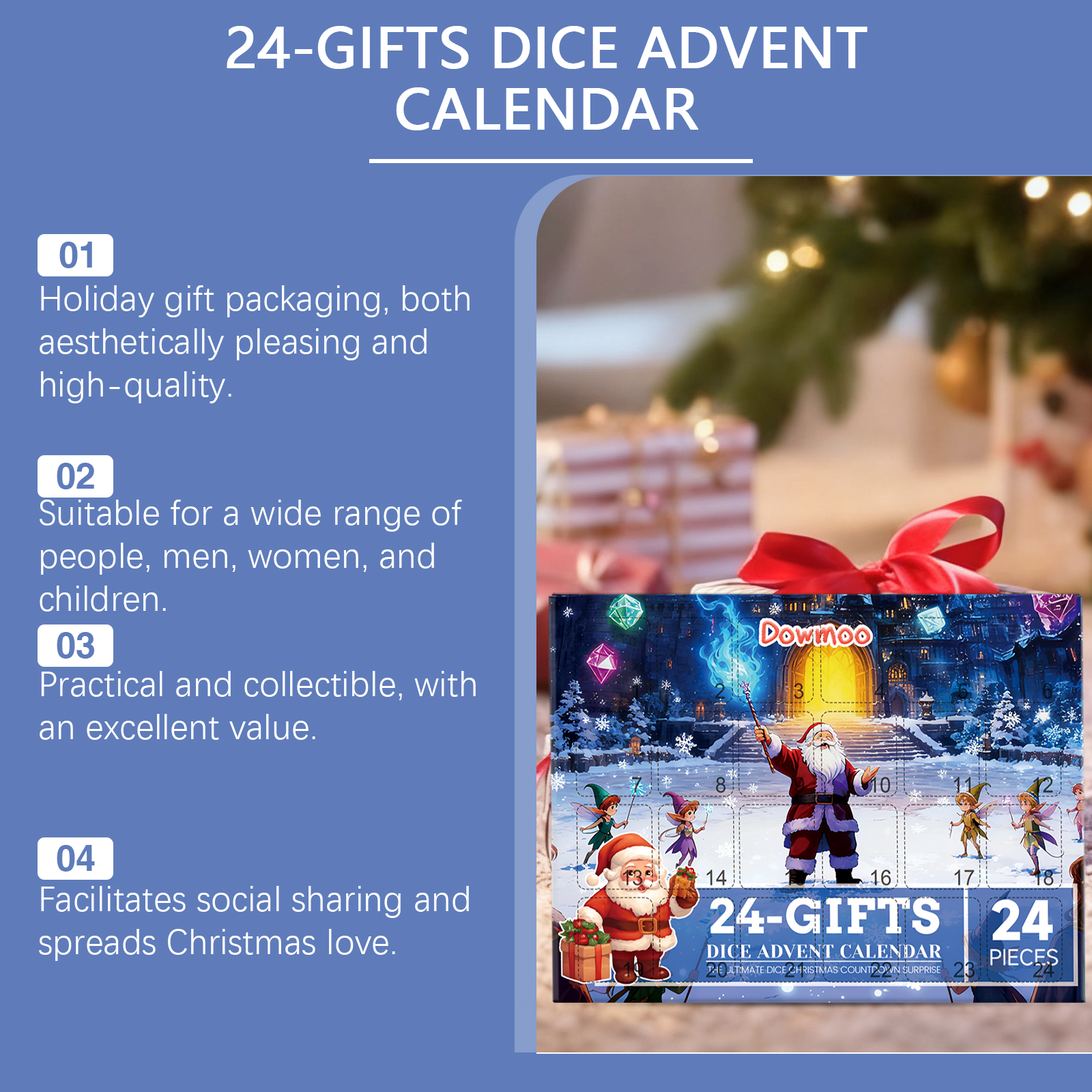 Dowmoo Christmas Advent Calendar Dice Blind Box Acrylic Material Countdown Gift Box