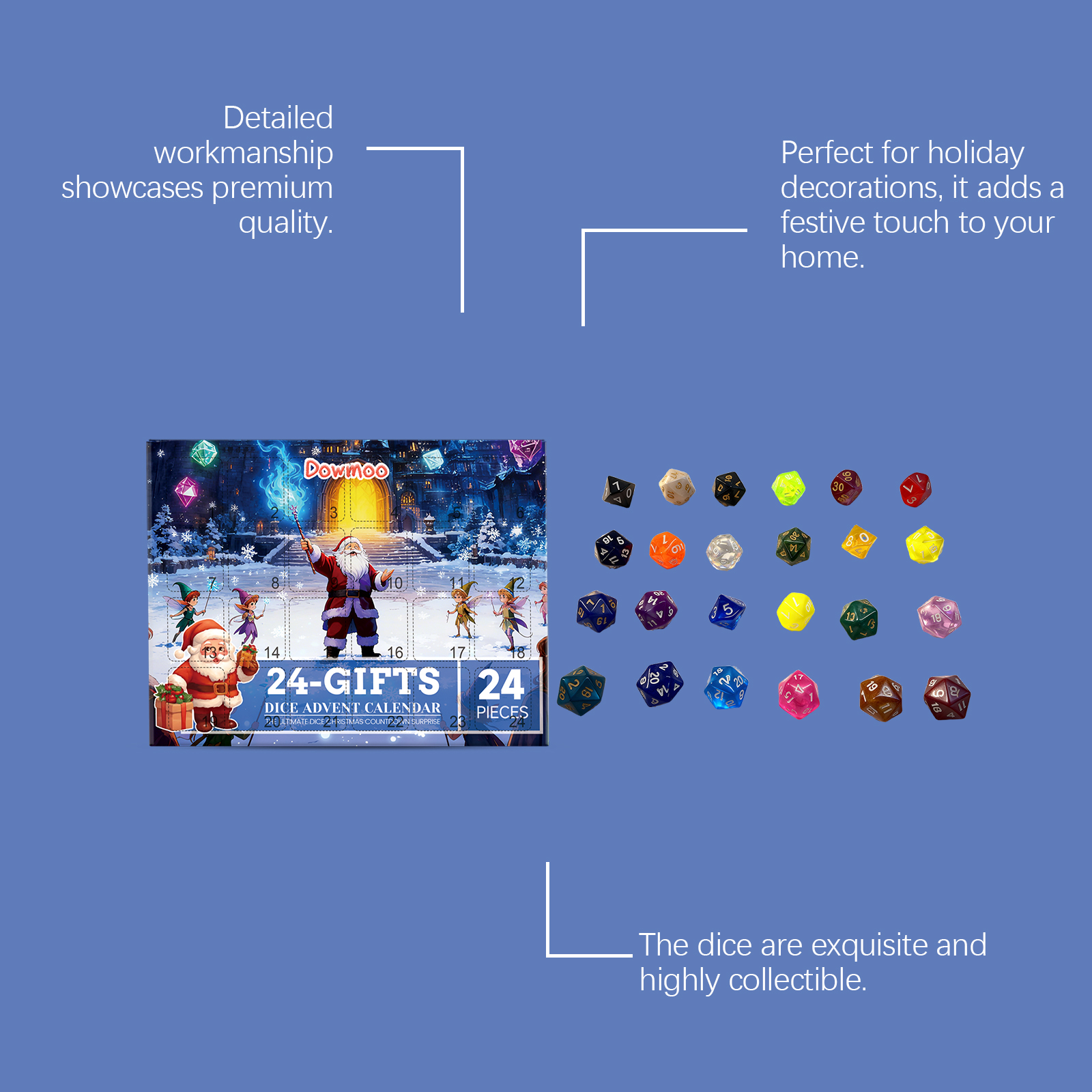 Dowmoo Christmas Advent Calendar Dice Blind Box Acrylic Material Countdown Gift Box