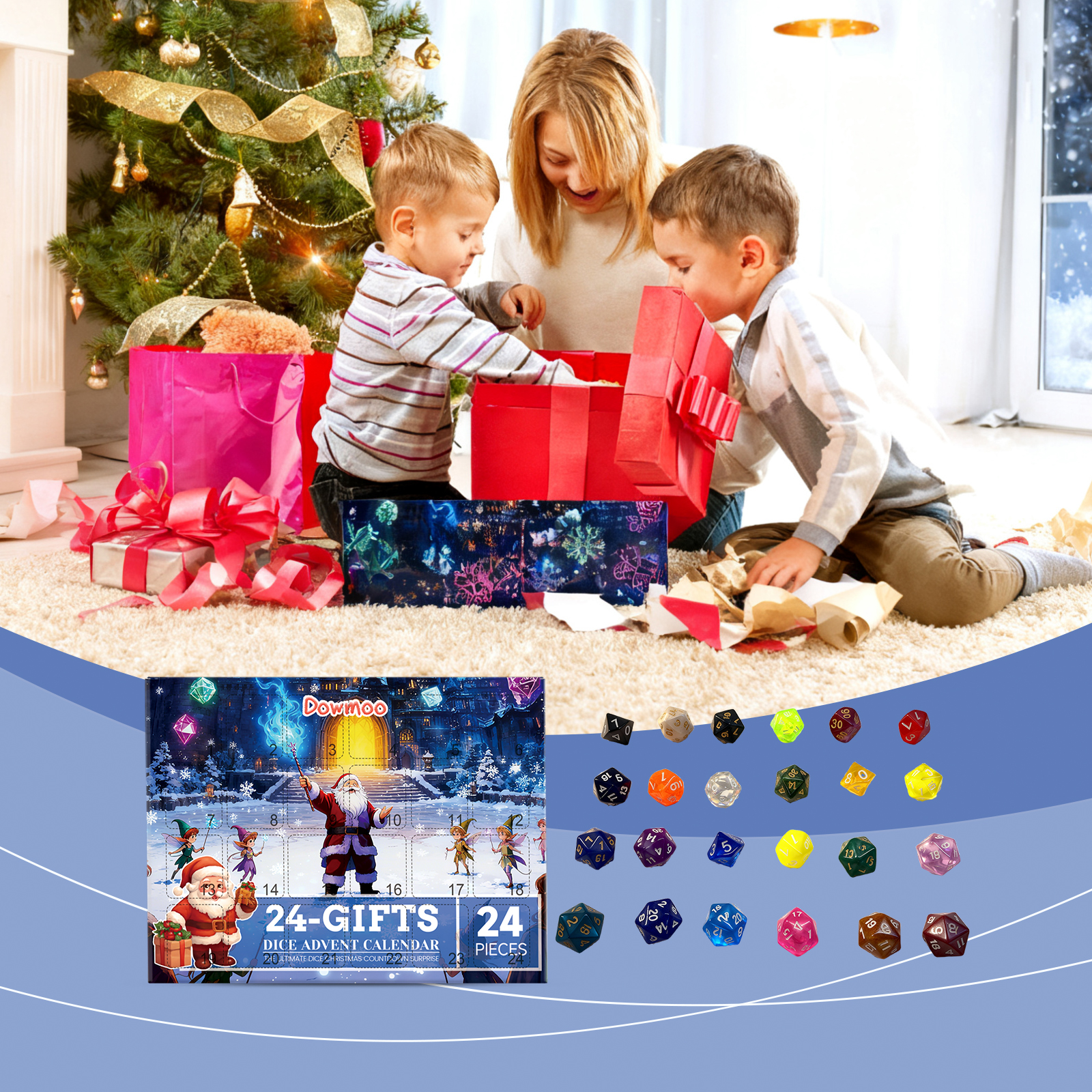 Dowmoo Christmas Advent Calendar Dice Blind Box Acrylic Material Countdown Gift Box