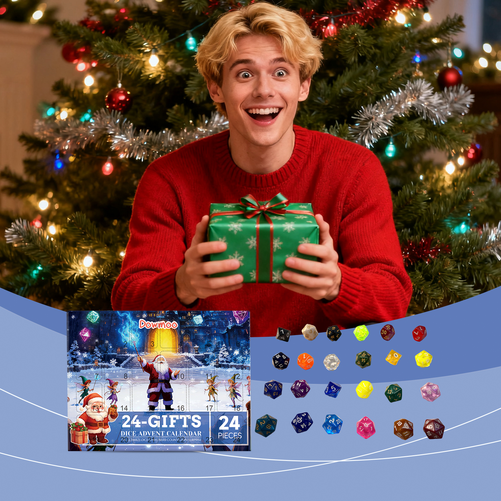 Dowmoo Christmas Advent Calendar Dice Blind Box Acrylic Material Countdown Gift Box